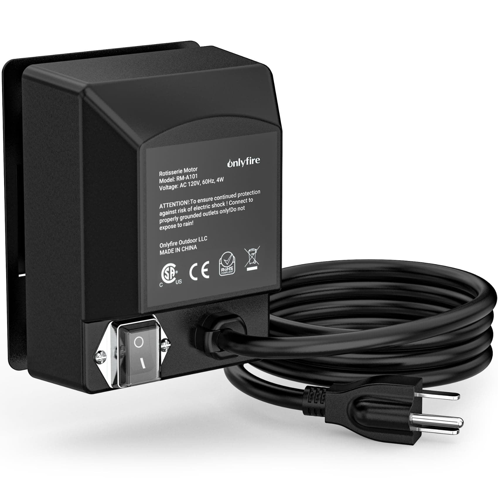 onlyfire Universal Electric Grill Rotisserie Motor 110 Volt 4 Watt On/Off Switch, Black