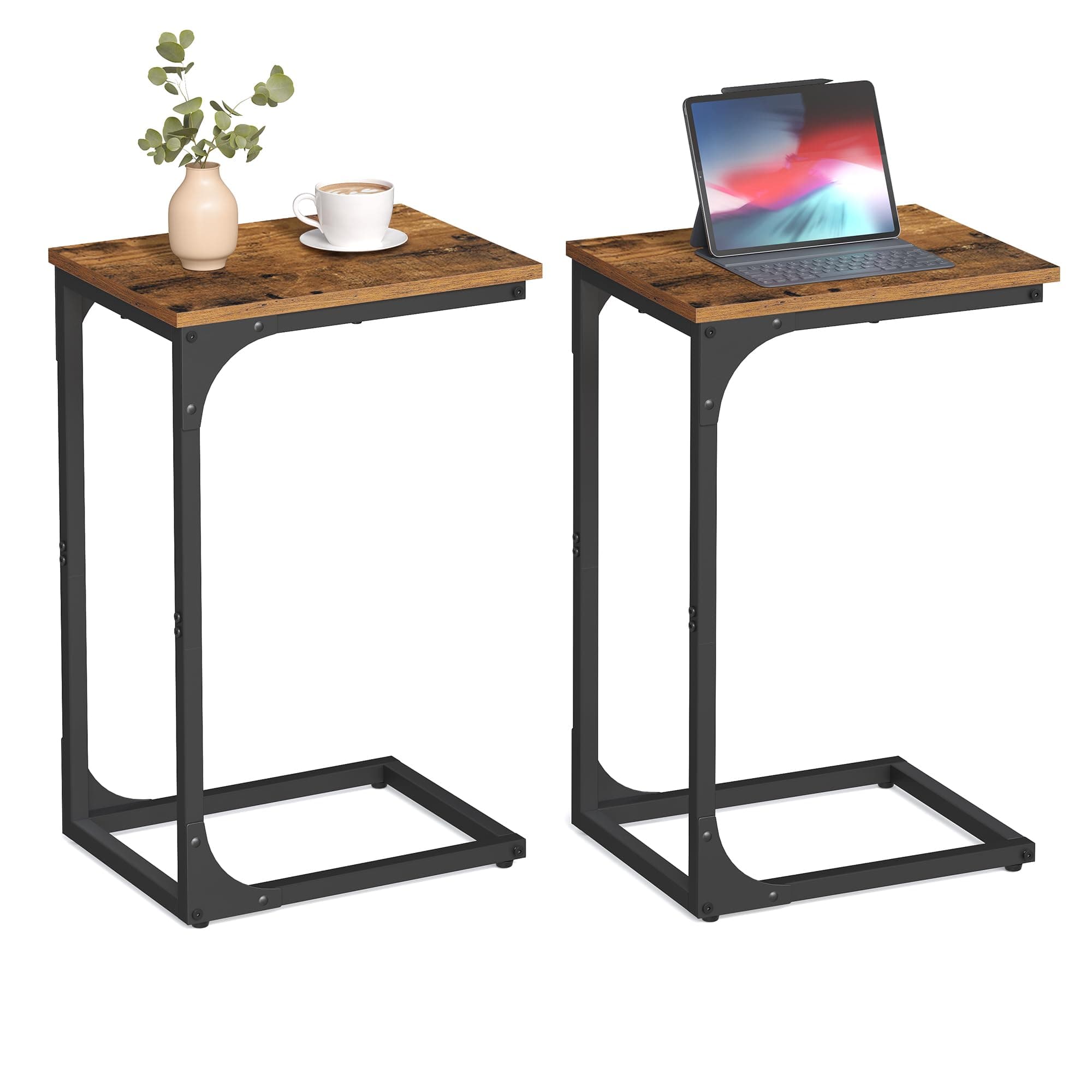 VASAGLE C-Shaped End Table Set of 2, Small Side Table for Couch, Sofa Table with Metal Frame for Living Room, Bedroom, Bedside, Rustic Brown and Black