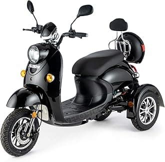 Veleco ® ZT 63 Retro 3-Wheel Mobility Vehicle with High Capacity Battery (45-60 Km), Full Suspension, Led Lighting and Extra Mobility Device Rain Cover