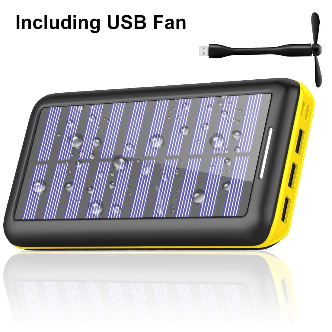 Power Bank Portable Charger Solar Charger -24000mAh External Battery Pack High Capacity with USB Fan and 3 USB Port for All The Smart Phone,Android Phone, and Other Tablet-(Yellow)