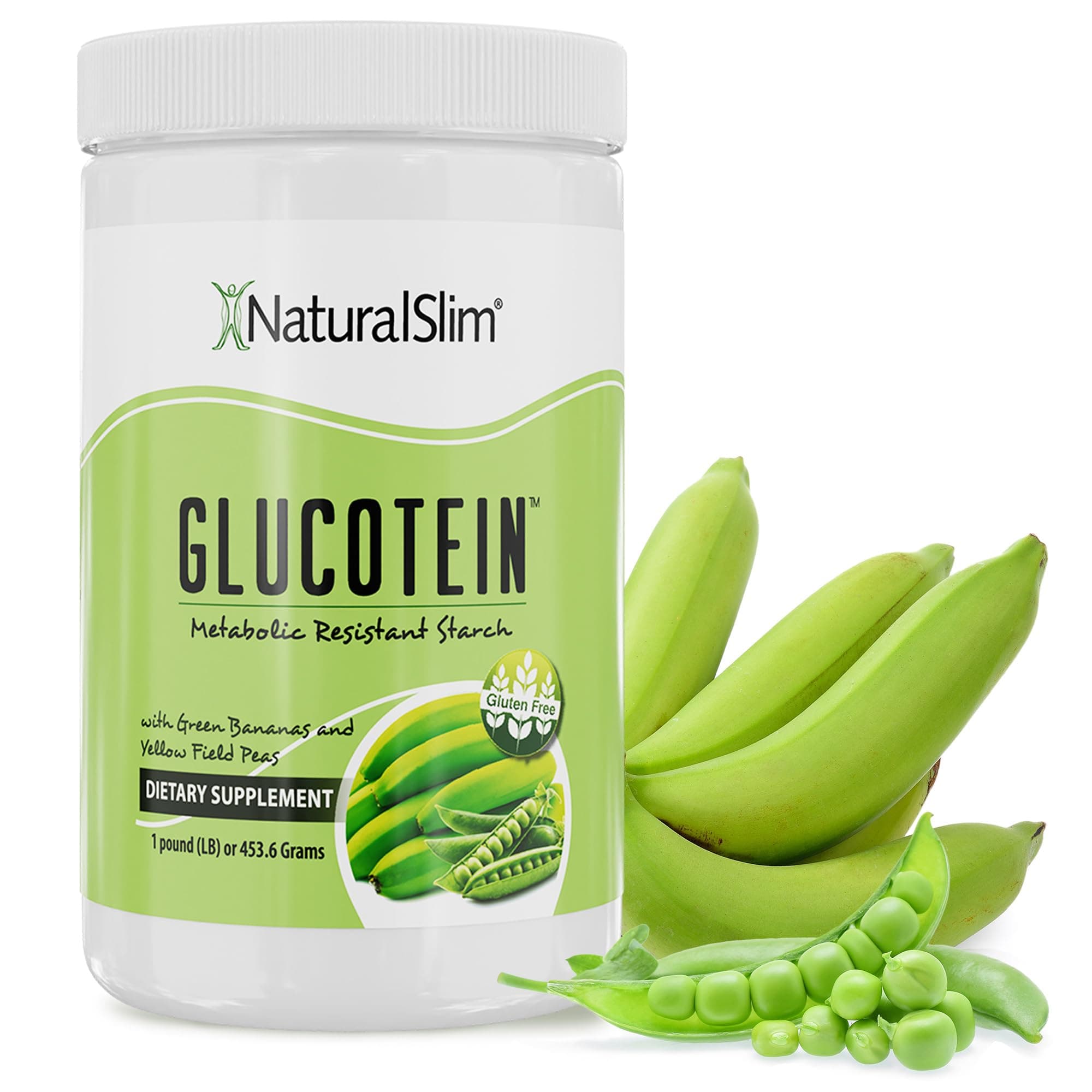 NaturalSlim Prebiotic Resistant Starch Supplement with Green Banana Flour Organic & Pea Starch Blend Glucotein Powder - Non-GMO & Gluten Free - 16 Servings