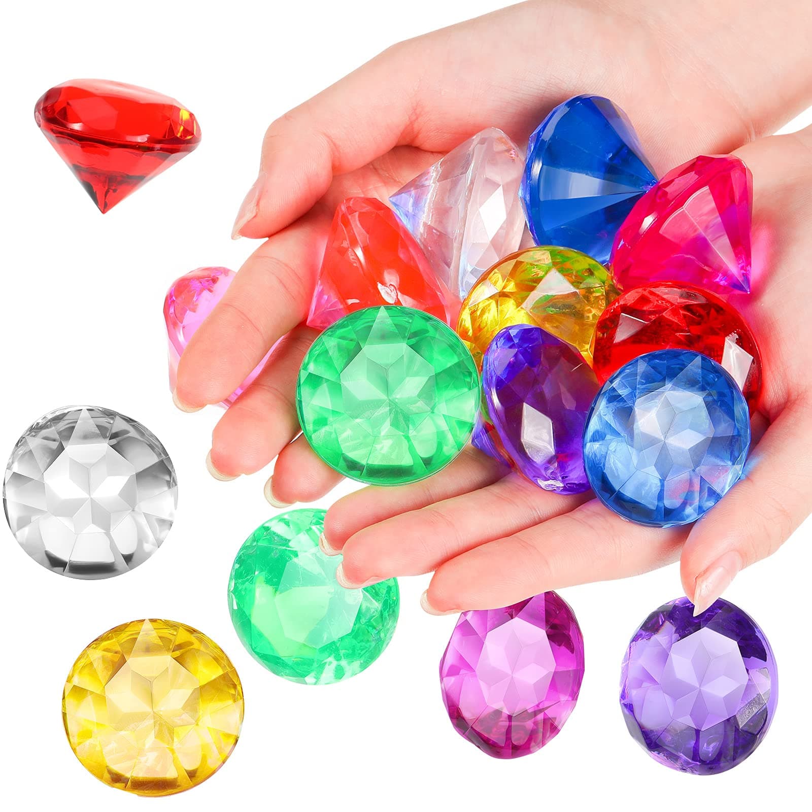 16 Pcs Acrylic Diamond Large Gems Pirate Round Treasure Acrylic Gemstones Toy Gems Diamond Shaped Gemstones for Home Vase Fillers Party Decor (Multicolor,1.57 x 1.06 Inches)