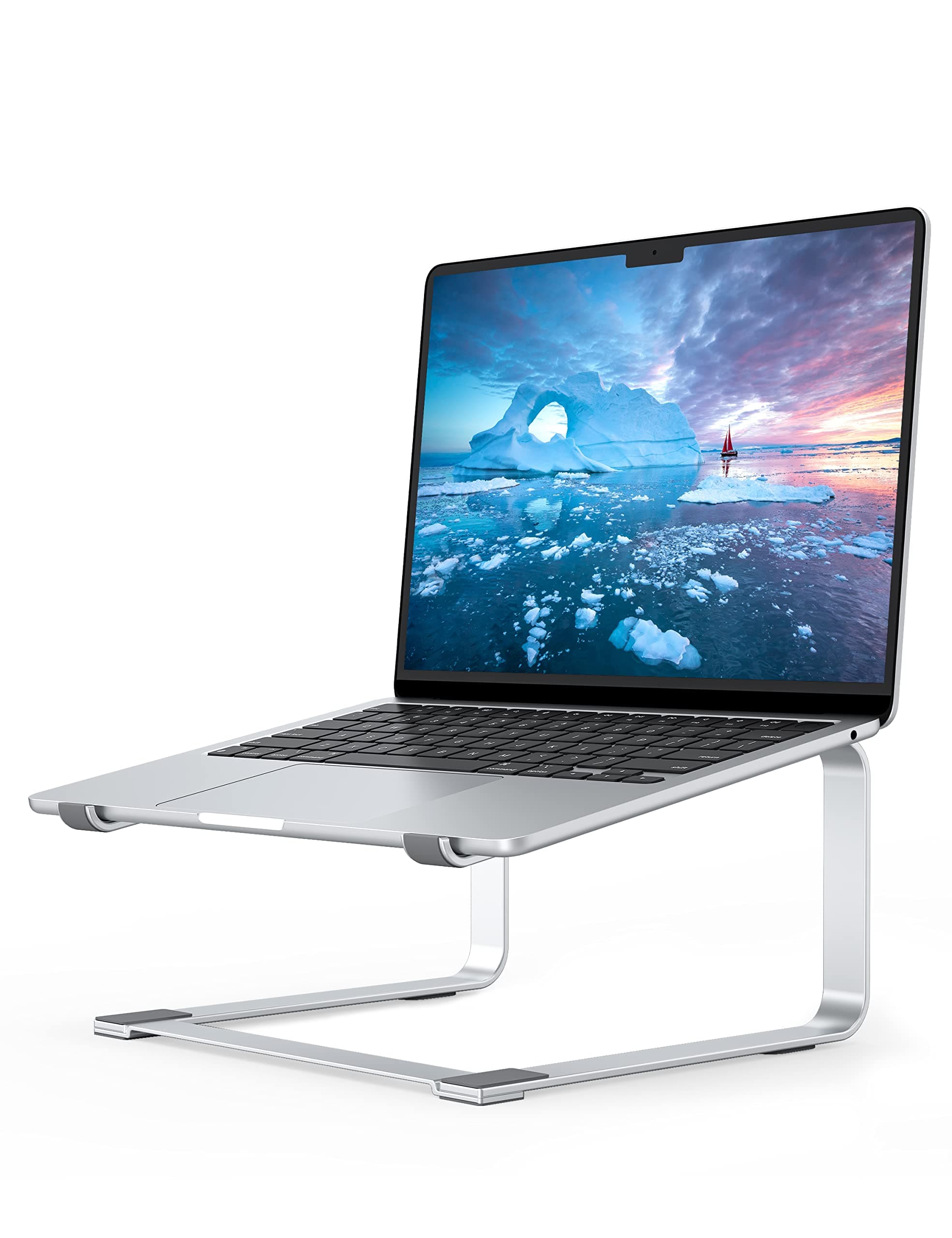 SOUNDANCE Laptop Stand for Desk, Ergonomic Metal Computer Riser for 12-17.3 Inch Laptops, Heavy Duty Stable Desktop Holder, Improves Eye Level & Workspace Organization, Silver
