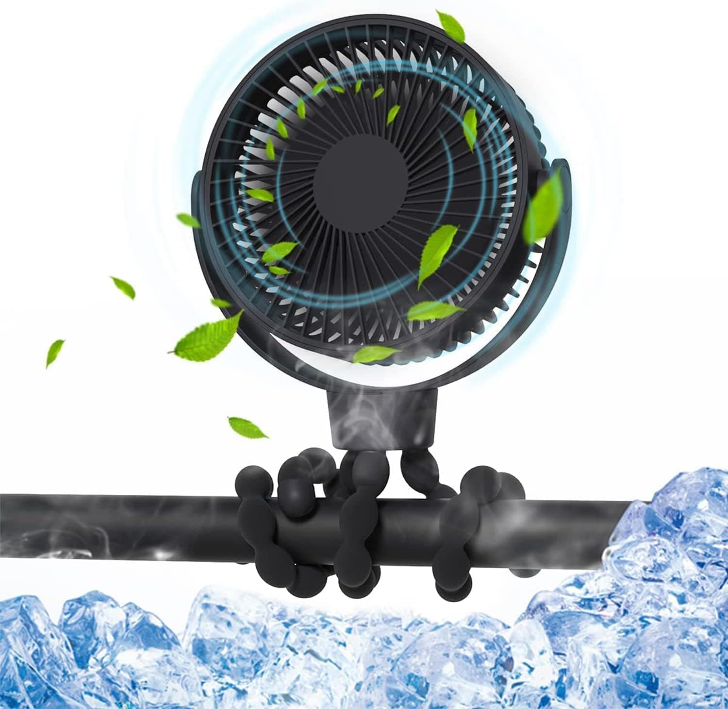 Mumoo Cat Handheld Portable Fan, Stroller Fan, Car Seat Mini Fan, Flexible Tripod Clip Fan with USB or Battery Power, Work, Camping, Treadmill and Other Multi-scene Use. (Black) (Black)