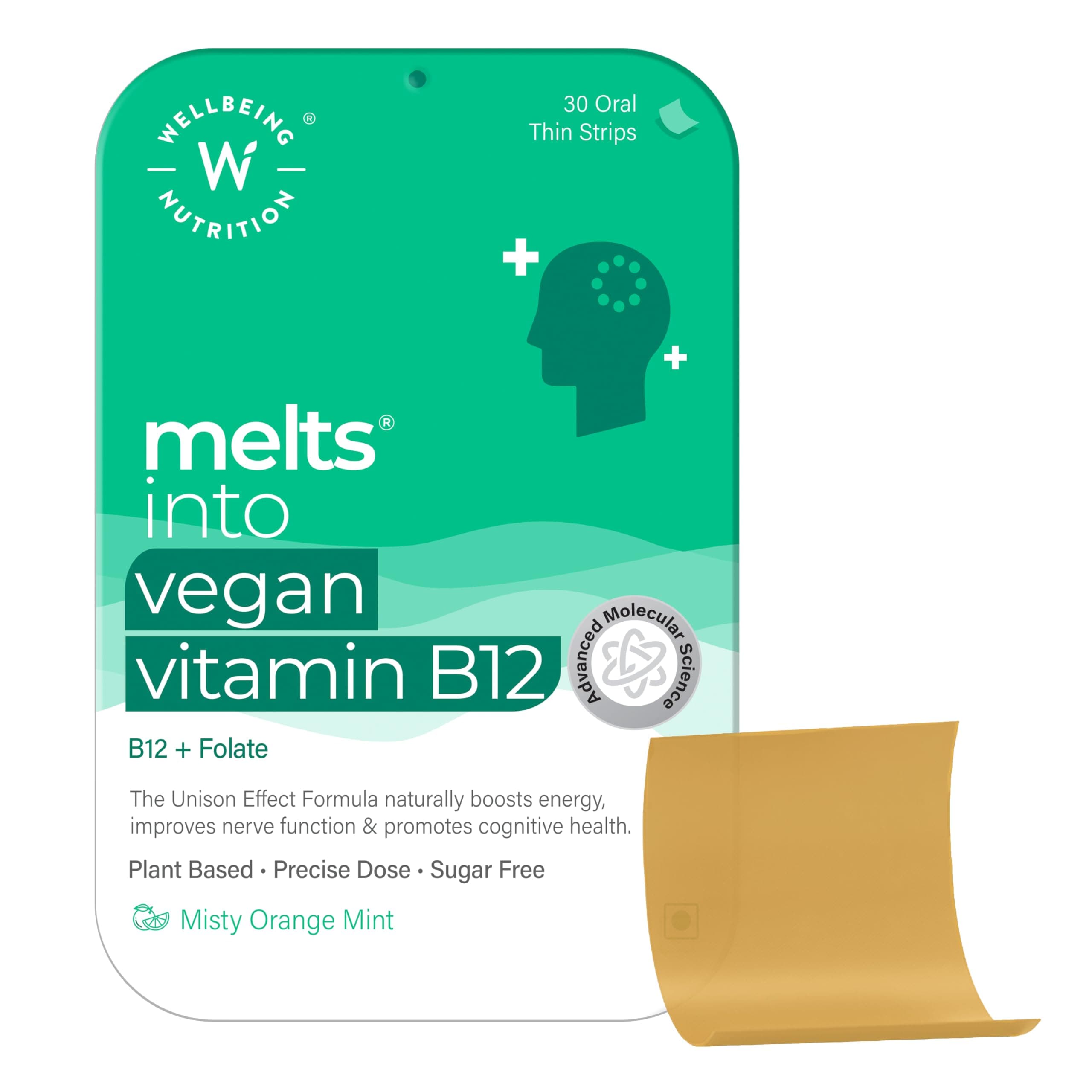 - Melts Vegan Vitamin B12, Folate, Brahmi & Curcumin | For Memory, Brain, Heart & Nervous System Support | B12 supplement for Men & Women, 30 Oral Strips