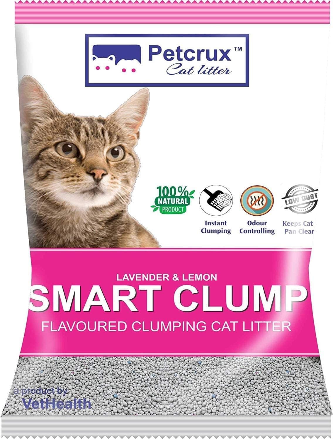 - PetCrux Smart Clump Cat Litter 2Kg 100% Natural Bentonite Odour Lock Lavender and Lemon Scented Clay Dust Free Trial or Travel or Single Pack Premium Absorbent Eco-Friendly Sand for all Breeds of Cats