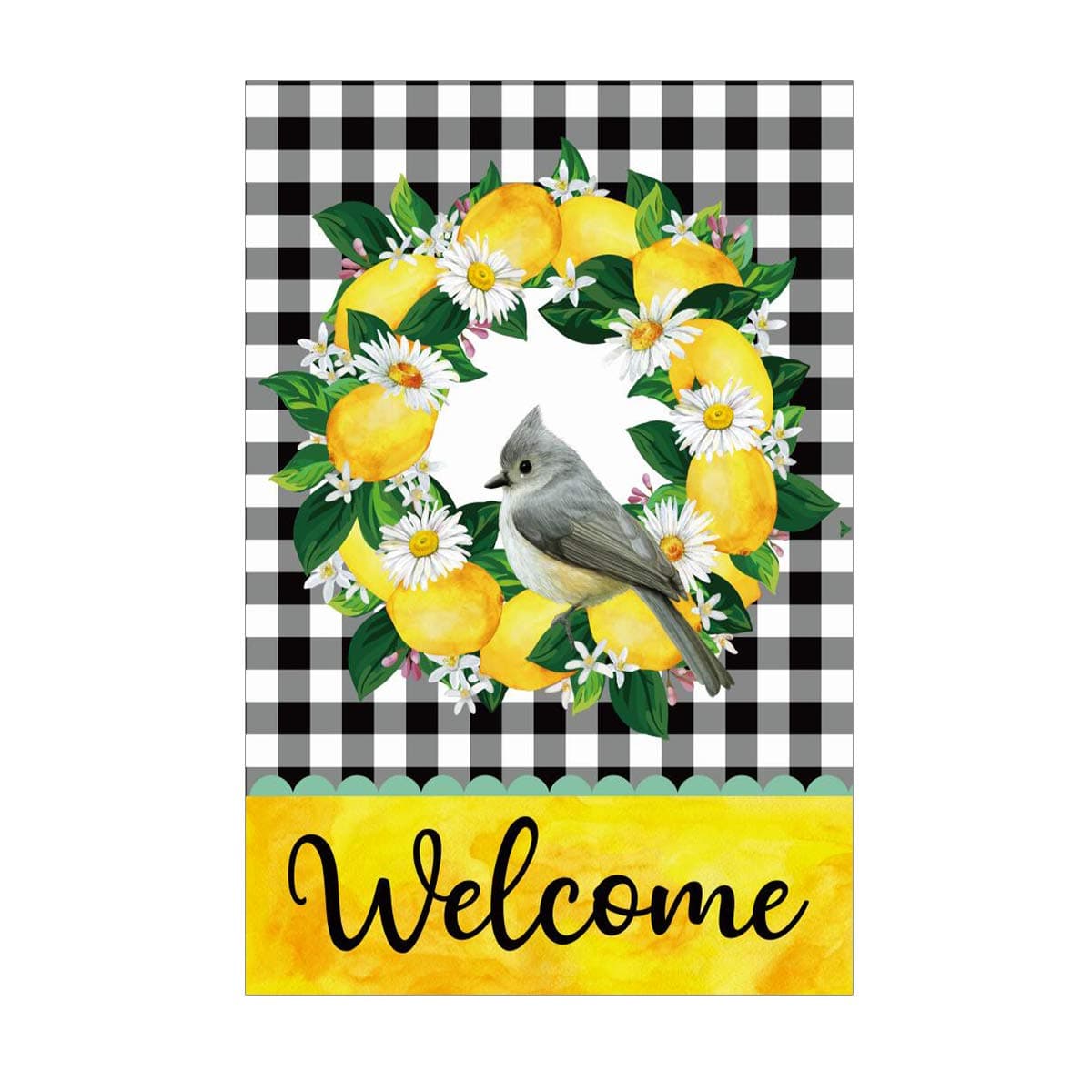 Morigins Welcome Lemon Wreath Spring Bird Garden Flag Double Sided 12.5 x 18 Inch Summer Banner Yard Decor