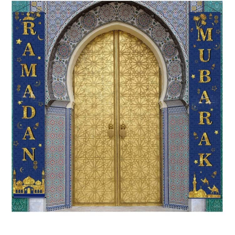 Ramadan Mubarak Sign Hanging Wall Door Banner Ramadan Eid Al-Fitr Decoration Ramadan Kareem Home Muslims Decor (180x30 CM) - 2PCS