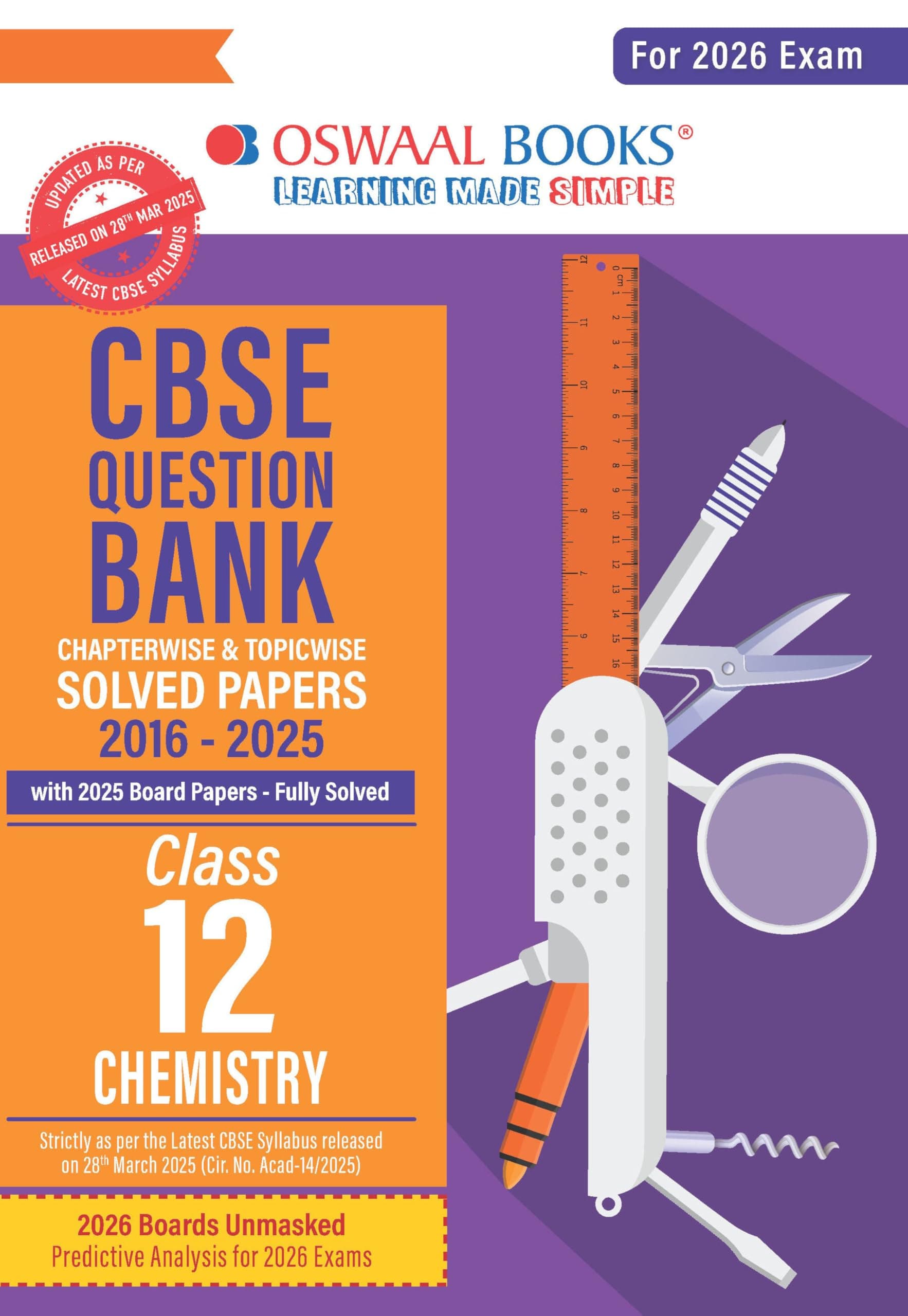 Oswaal CBSE Question Bank Chapterwise and Topicwise SOLVED PAPERS Class 12 Chemistry For Exam 2026 Paperback – January 20, 2025