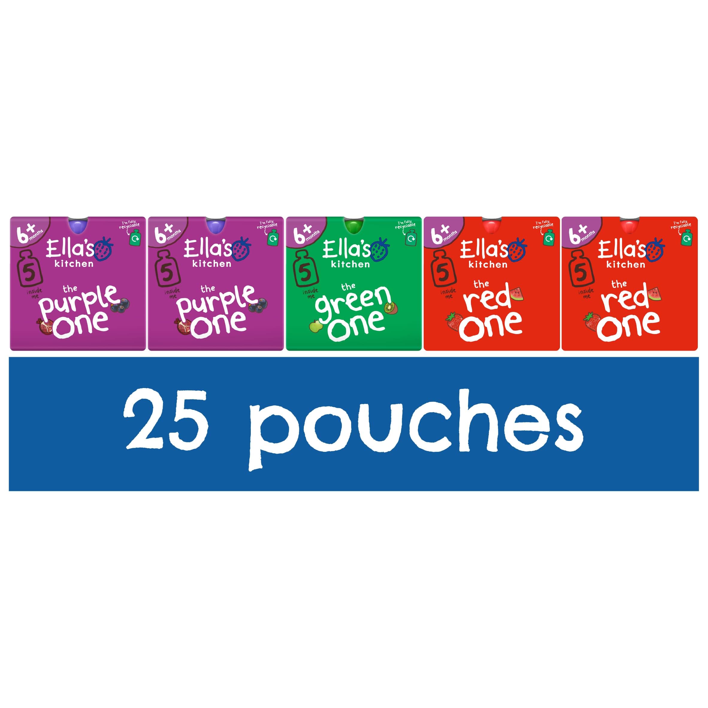 Organic Fruit Smoothie Assortment, Pack of 25 Pouches (10 x Red, 10 x Purple, 5 x Green)