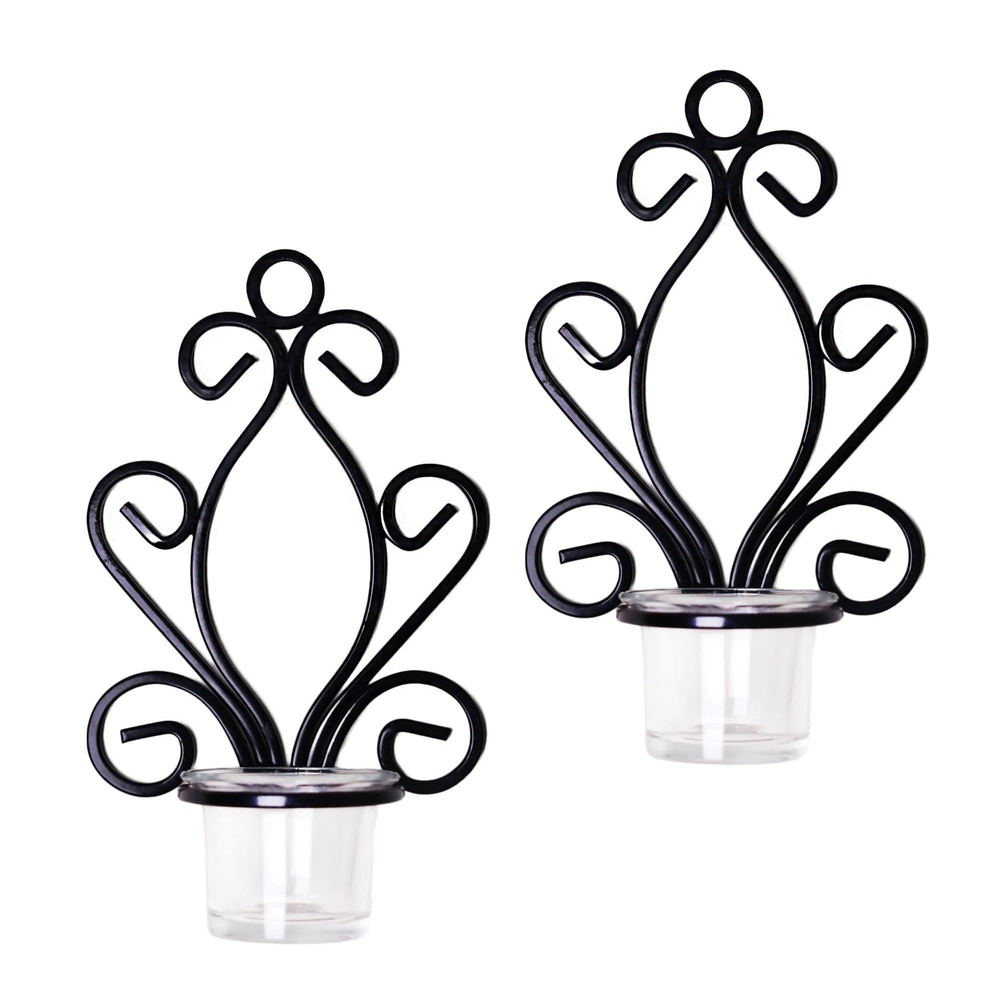 Hosley Iron Angel Wall Sconce Set - 7.68" Tea Light Candle Holders Pair of Decorative Iron Sconces for Home Decor Angel Wing Design Set of 2