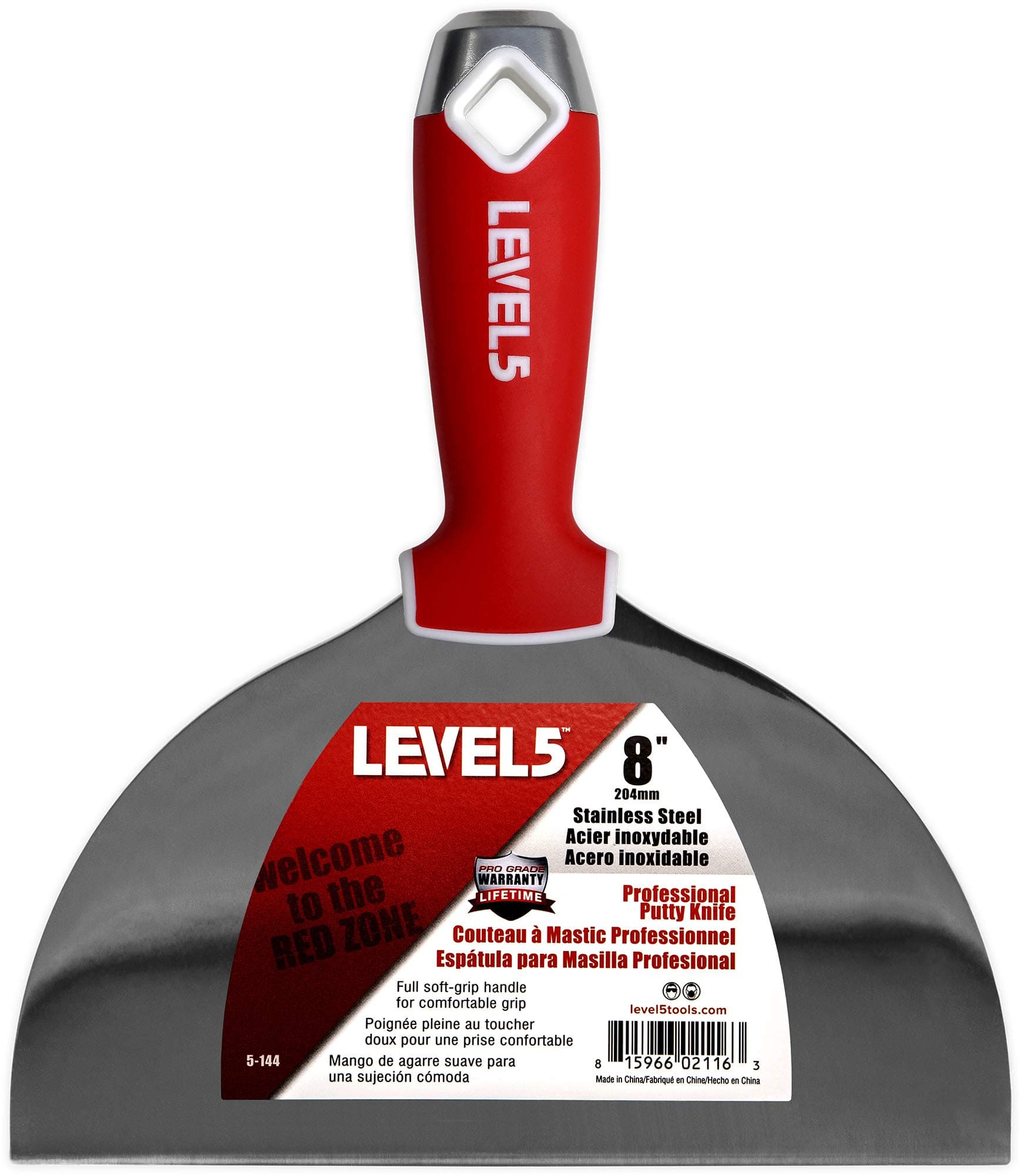 Pro Grade Level 5 8-Inch Soft-Grip Stainless Steel Drywall Putty Knife