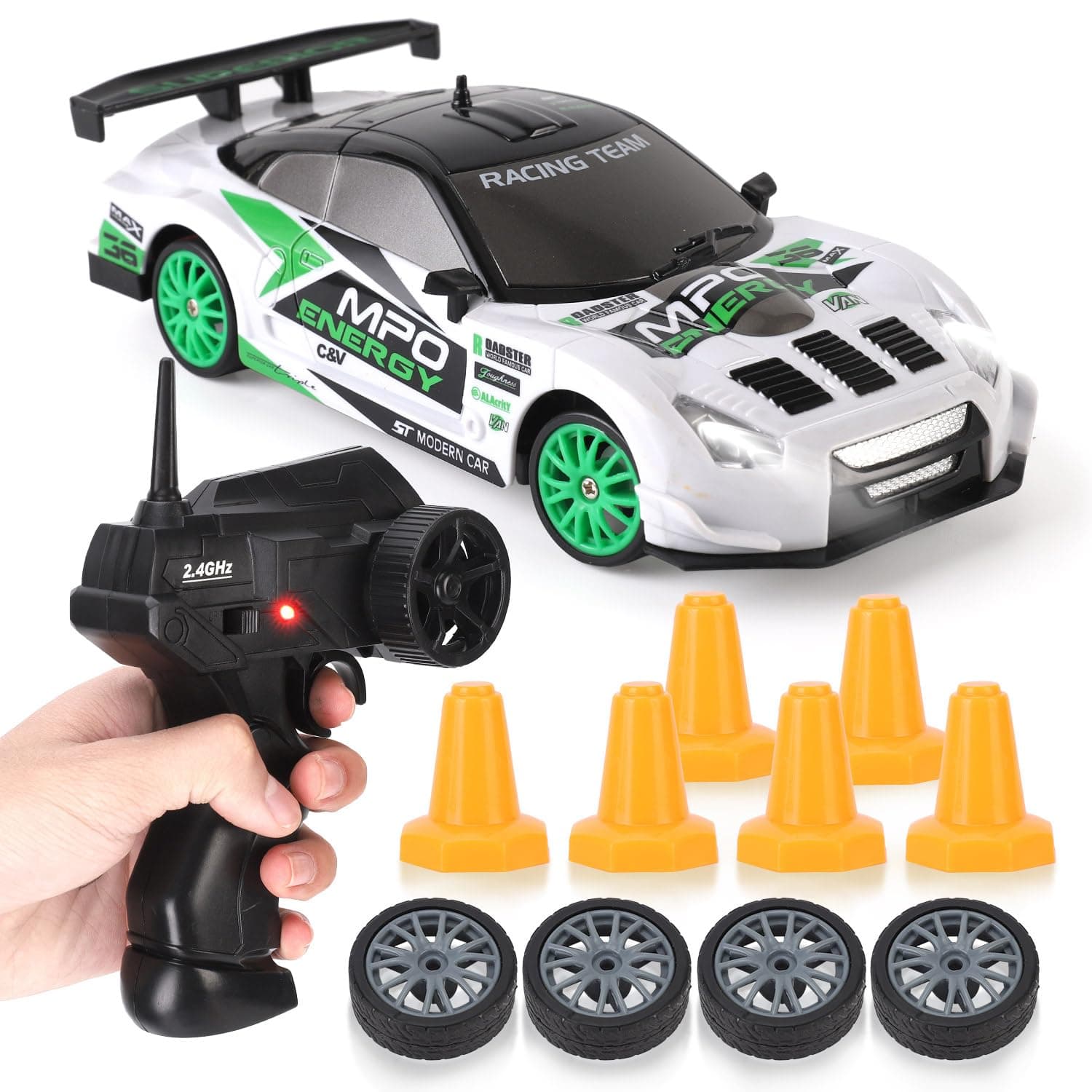 Liberty Imports RC Drift Car, Vehicle Sport Racing Vehicle with 1/24 2.4 GHz 4WD Remote Control, LED Light, Remote Control, Batteries and Drift Tires