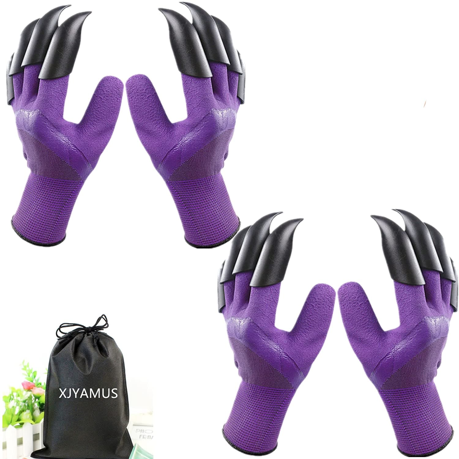XJYAMUS Garden Genie Gloves, Waterproof Garden Gloves with Claw For Digging Planting, Best Gardening Gifts for Women and Men. (Purple-2Pairs)