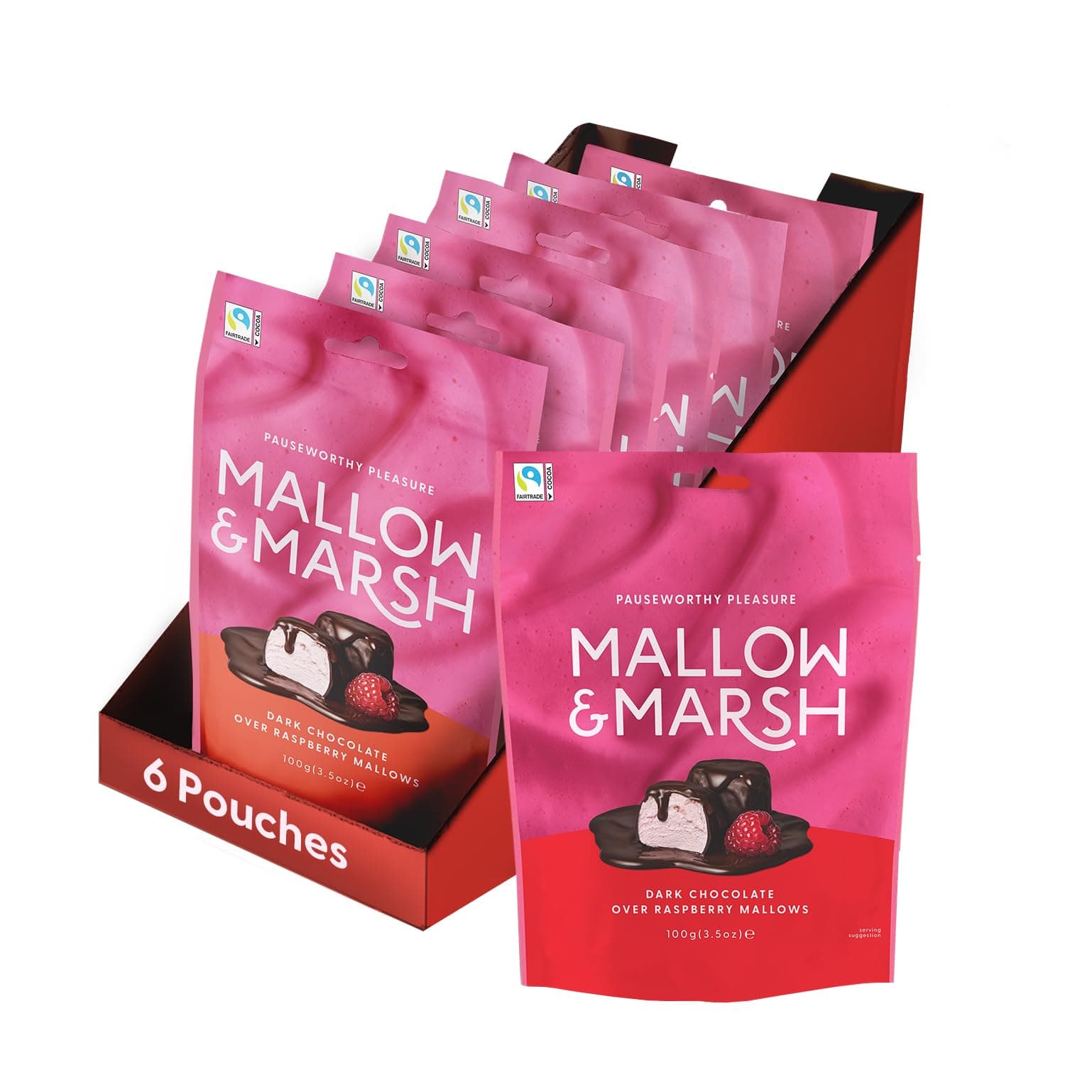 Raspberry Coated in 70% Dark Chocolate Marshmallow Sharing Bag - Multipack 6 x 100g