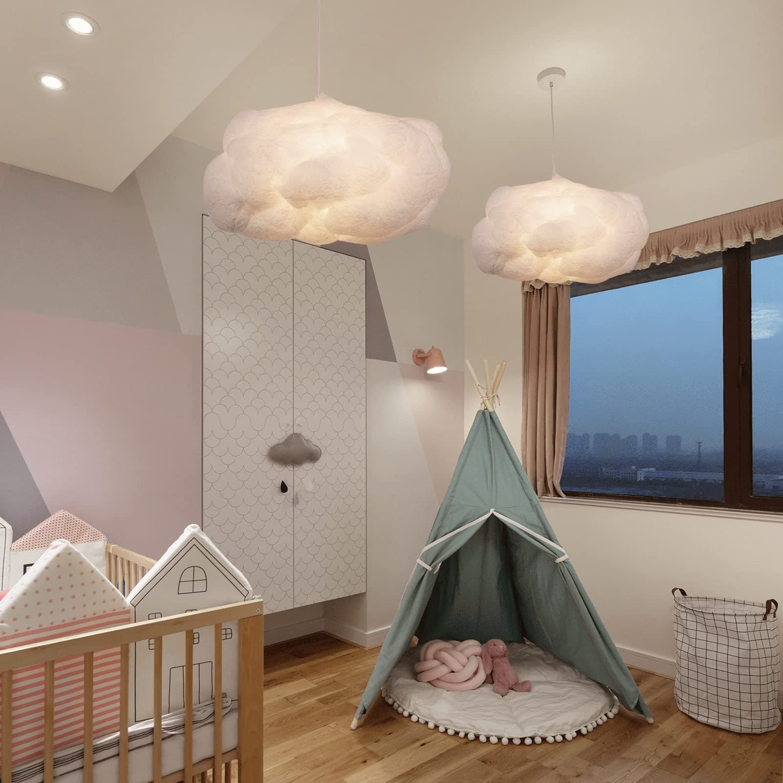 Arturesthome 1-Light Cloud Pendant Lighting,Modern Fluffy Cotton Chandelier Ceiling Light Fixture for Children Girls Kids Living Room White-13.75in