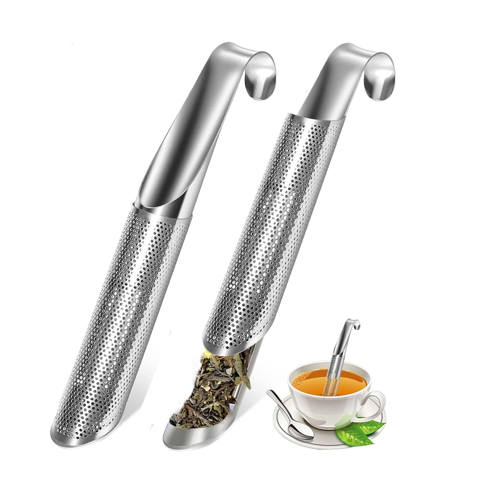 Tea Infuser, 2025 New Stainless Steel Tea Infuser with Mesh Strainer and Hanging Hook Handle, Teas Bags for Loose Leaf Teas, Teas Artifact Creative Pipe