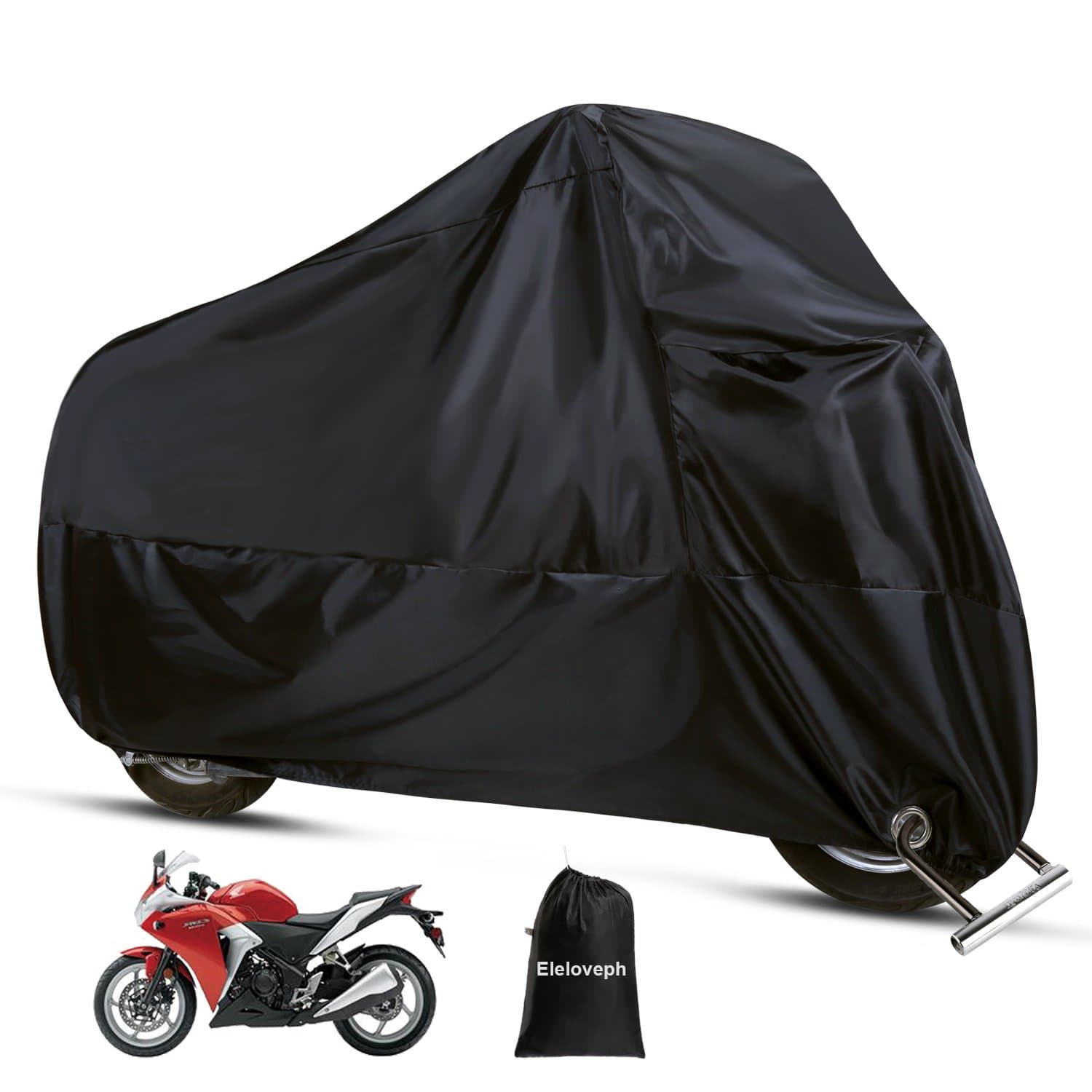 Motorcycle Cover - All Season Waterproof Outdoor Protection - Precision Fit for Tour Bikes, Choppers and Cruisers - Eleloveph Protect Against Dust,Rain,Snow and Sun (XXXL-104"x41"x49", Black)