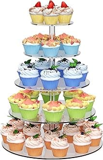 weddingwish 5 Tier Round Cupcake Stand for 50 Cupcakes, Acrylic Cupcake Display Stand, Clear Cupcake Tier Stand, Cupcake Holder Stand