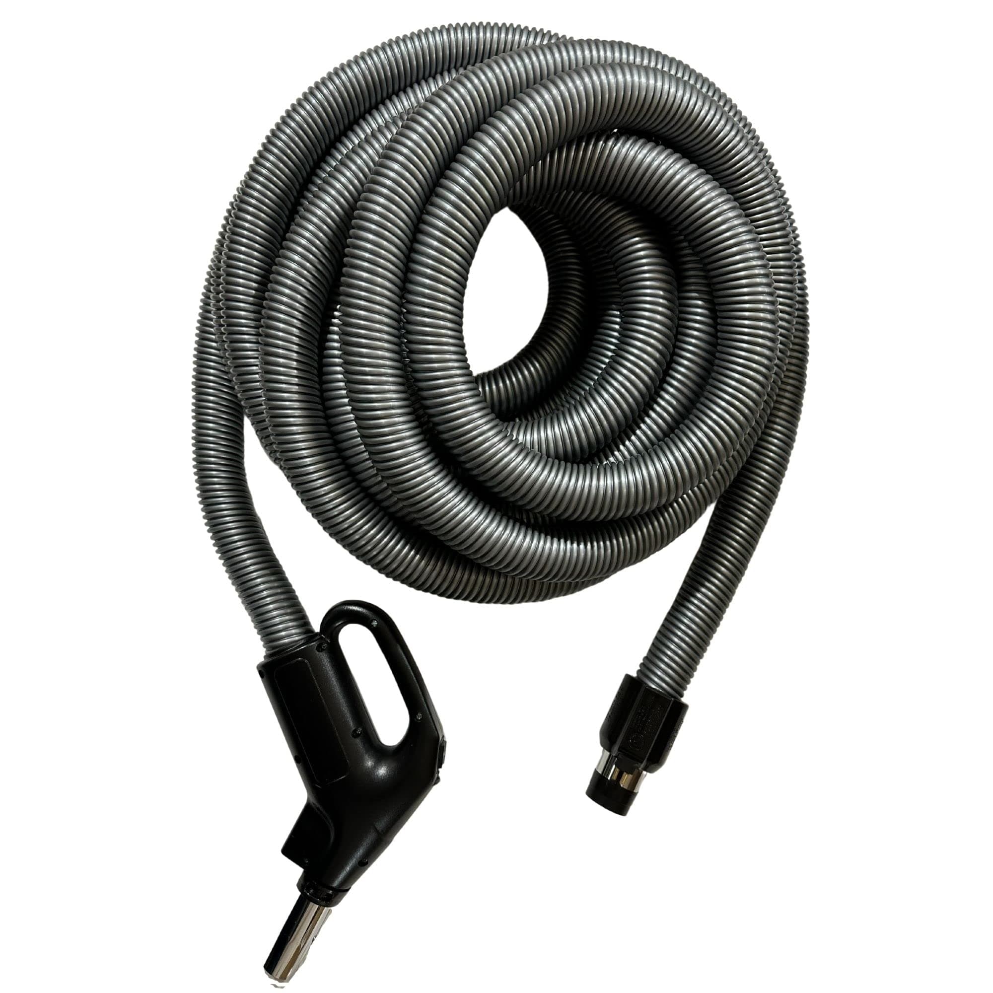 Electric Central Vacuum Hose 35 ft with 3-way On/Off Power Control Switch on Comfort Grip Hose Handle, Flush Handle Connection with Direct Connect Hose End Configuration, 1 Year Warranty