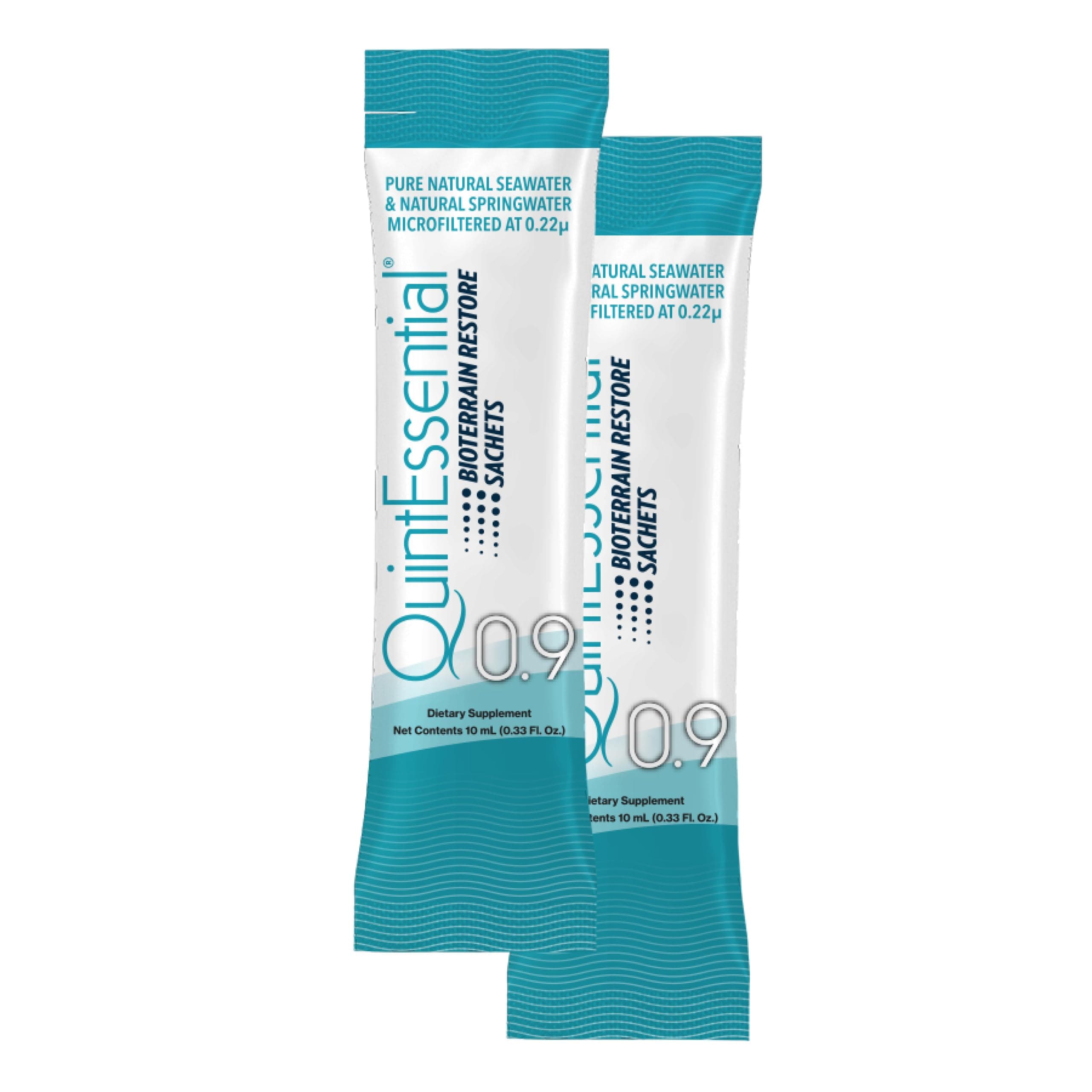 Quintessential 0.9 Sachets - Isotonic Solution with Sea Water Minerals + Alpine Spring - Liquid Hydration, Electrolyte + Multi Minerals Supplement (30 Count)