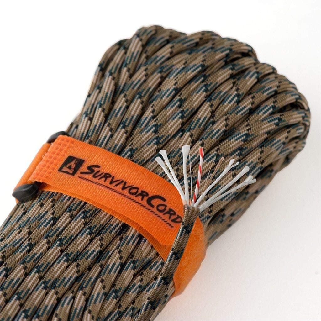 620 LB SurvivorCord, 100 FEET, Forest CAMO - The Original Patented Type III Military 550 Paracord / Parachute Cord is a combination of fishing lines, multipurpose wires, and waterproof fire starters.