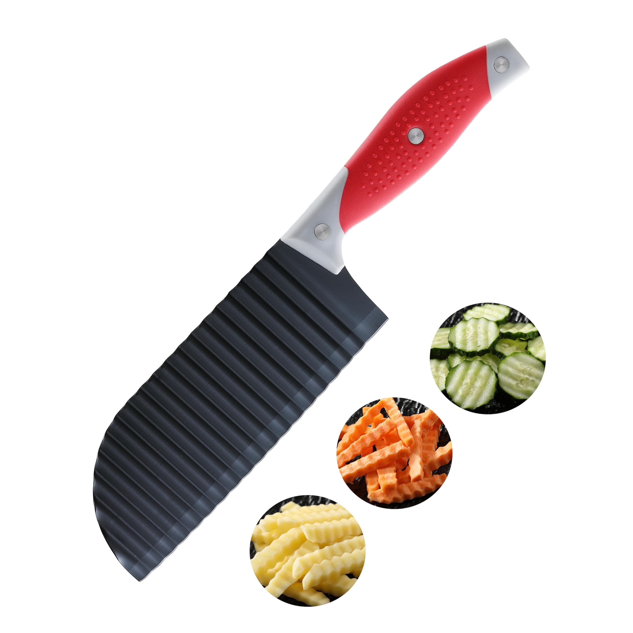 Crinkle Cut Knife,HIA Crinkle Cutter for Veggies,French Fry,Potato,Cucumber,Carrot and Fruit,Stainless Steel Wave Fries Cutter Slicer With Stylish Rubber Handle,Dishwasher Safe