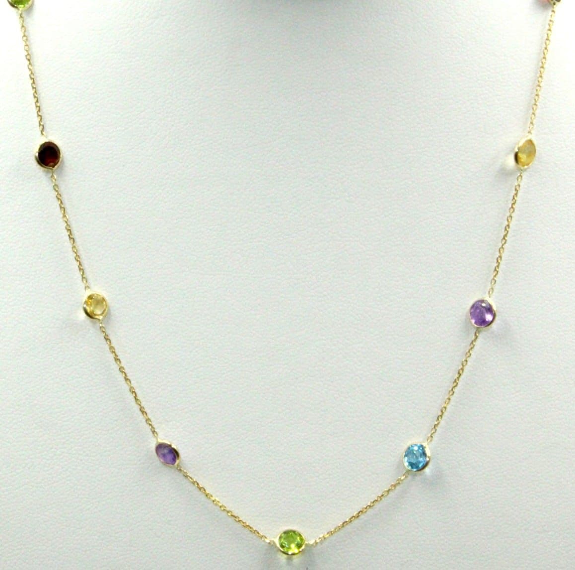 Sophia Fine Jewelry 18 Inch Multi-Color Gemstone Necklace 14K Yellow Gold Chain 3.6 Grams with Lobster Lock