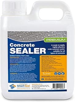SmartSeal Premium Concrete Sealer - Easy to Apply, High Protection, Oil & Water Repellent, Food Safe, Clear Acrylic Concrete Sealer, 1 Litre