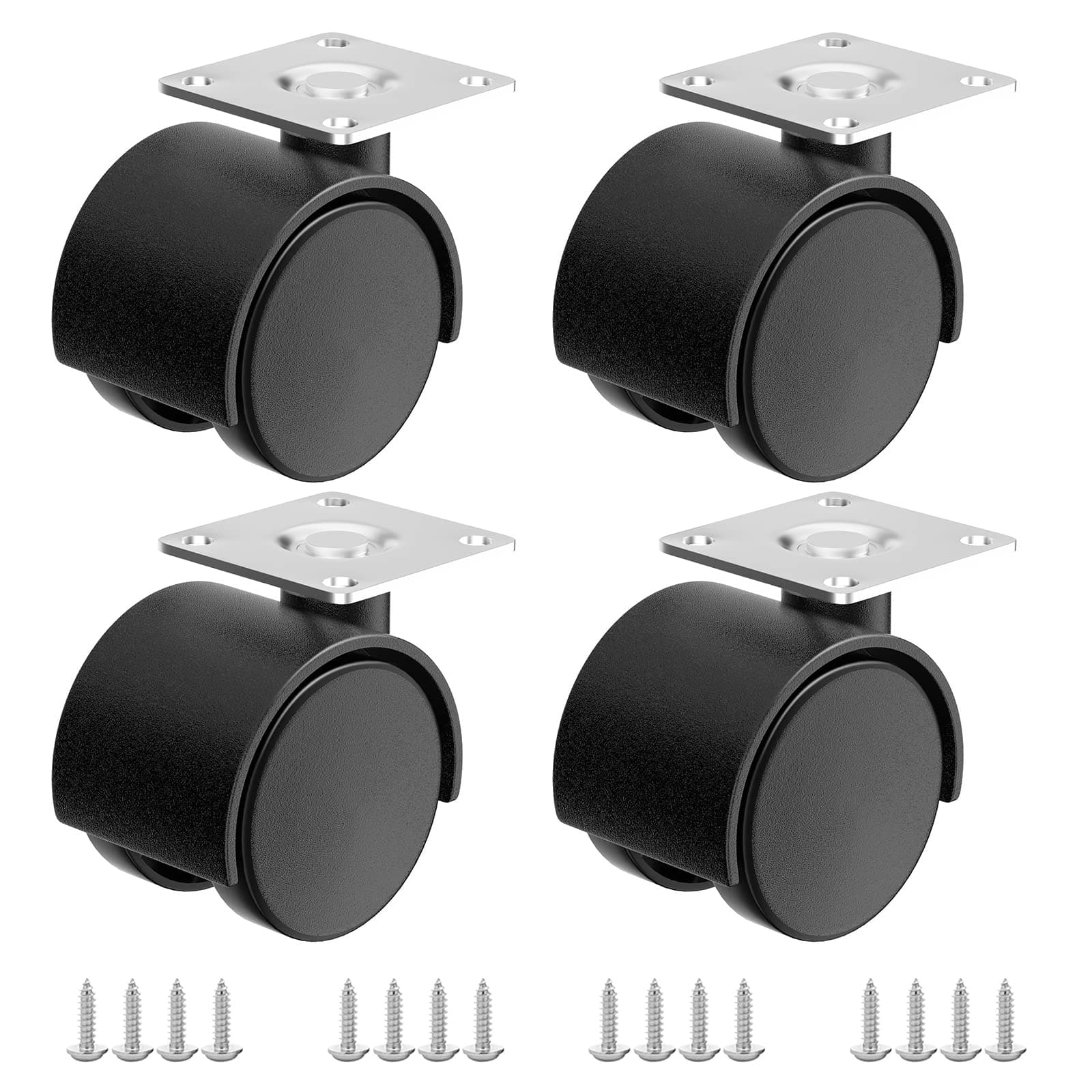 2 Inch Casters Set of 4, Plastic Wheels for Furniture, Plate Swivel Nylon Castor Wheels for Carts, Furniture, Planter, Baby Bed, Kitchen, Drawers, Cabinet, Table (with Stainless Steel Screws)