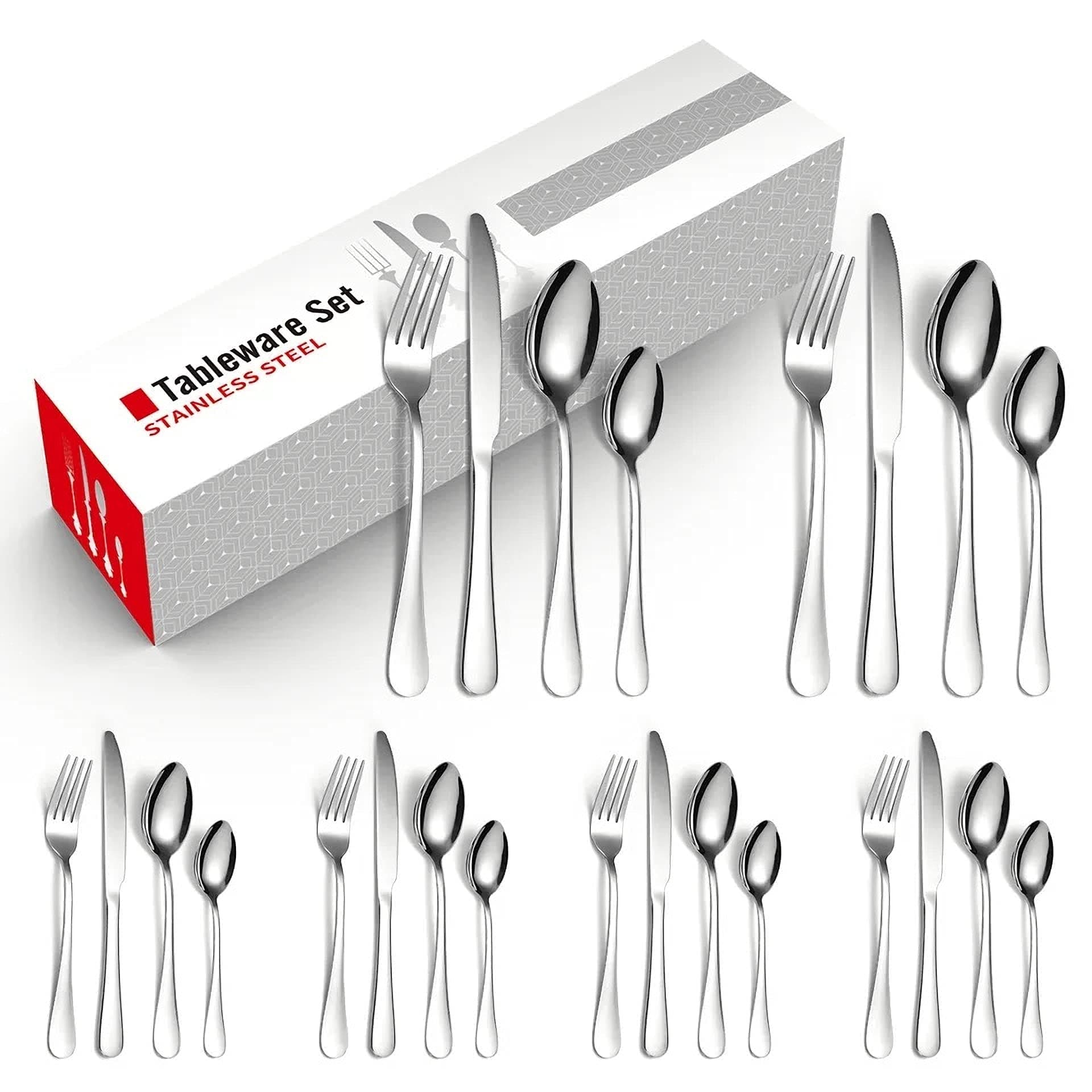 Homkits 24 Piece Mixed Cutlery Sets Stainless Steel Flatware Tableware Set with Knife Spoon Fork, Service for 6 Cutlery Set