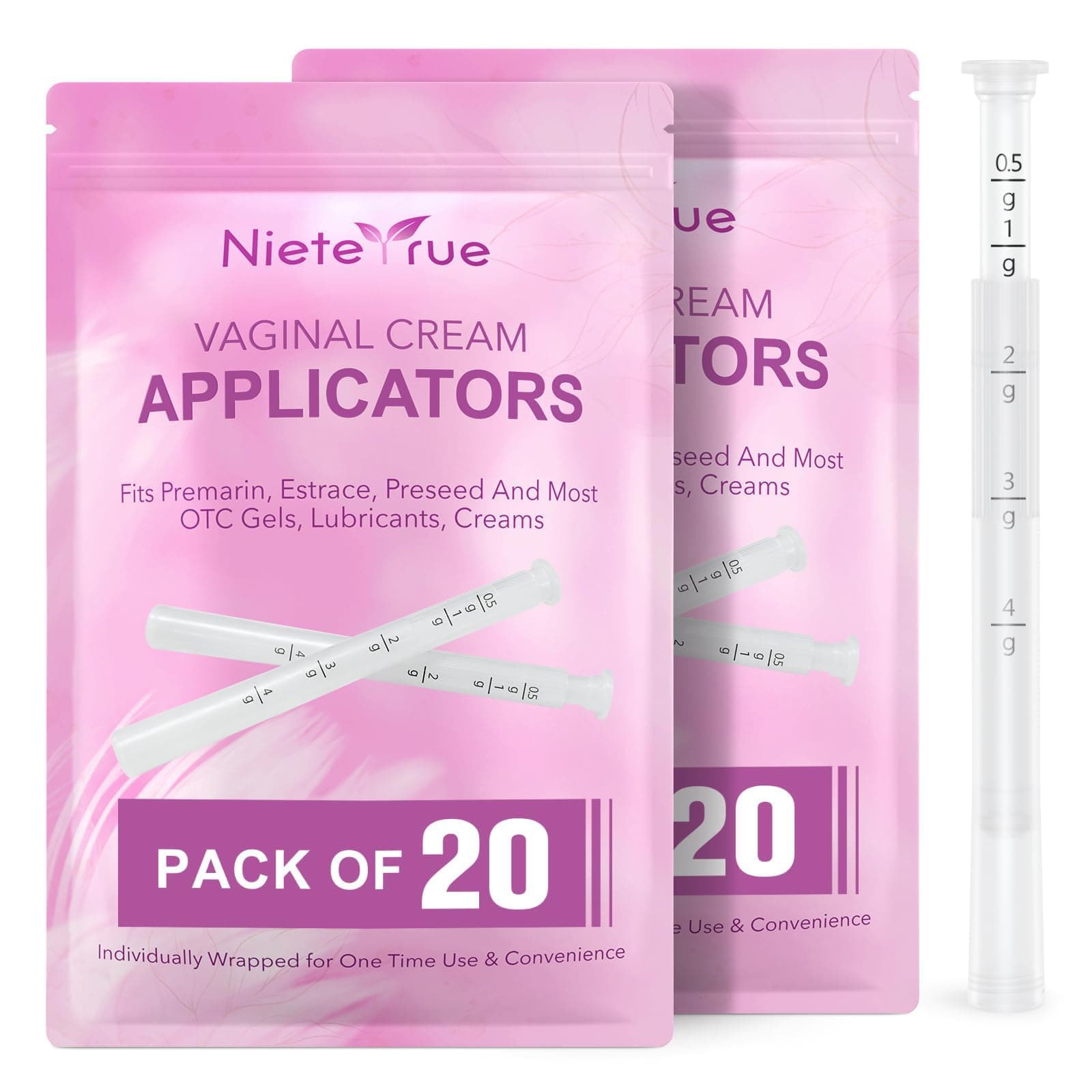 Plastic Vaginial Applicators for Cream (40 Packs) Update Version Individually Wrapped Dosage Markings Fit to Most Cream, Lub-RIC-Ants, or Gels, Feminine Hygienic Cream Applicator