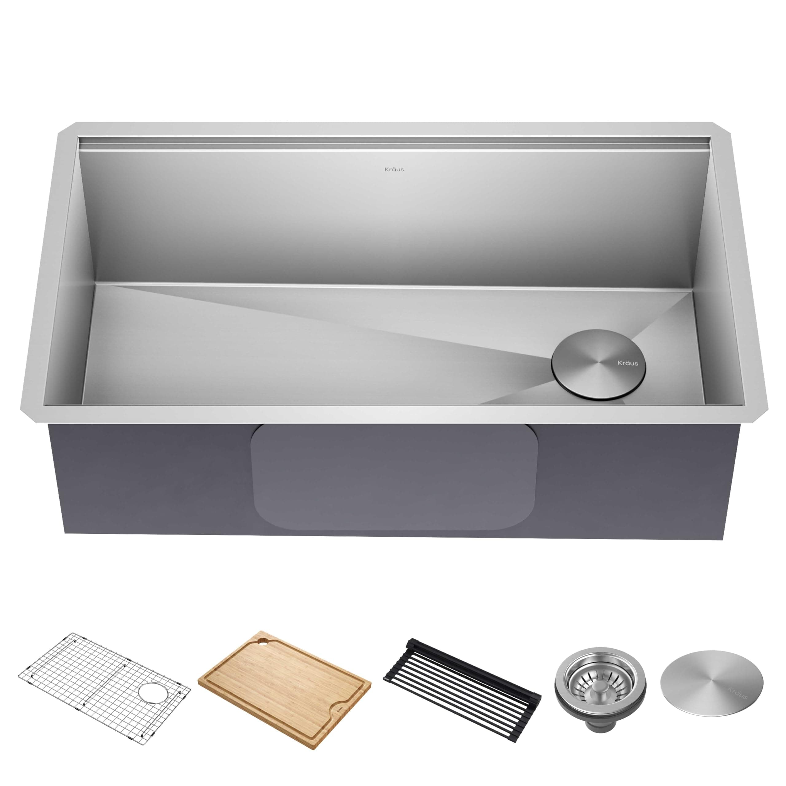 Kraus KWU110-32 Kore inch Undermount 16 Gauge Single Bowl Stainless Steel Kitchen Integrated Ledge and Accessories (Pack of 5), 32 Inch, 32"-Workstation Sink