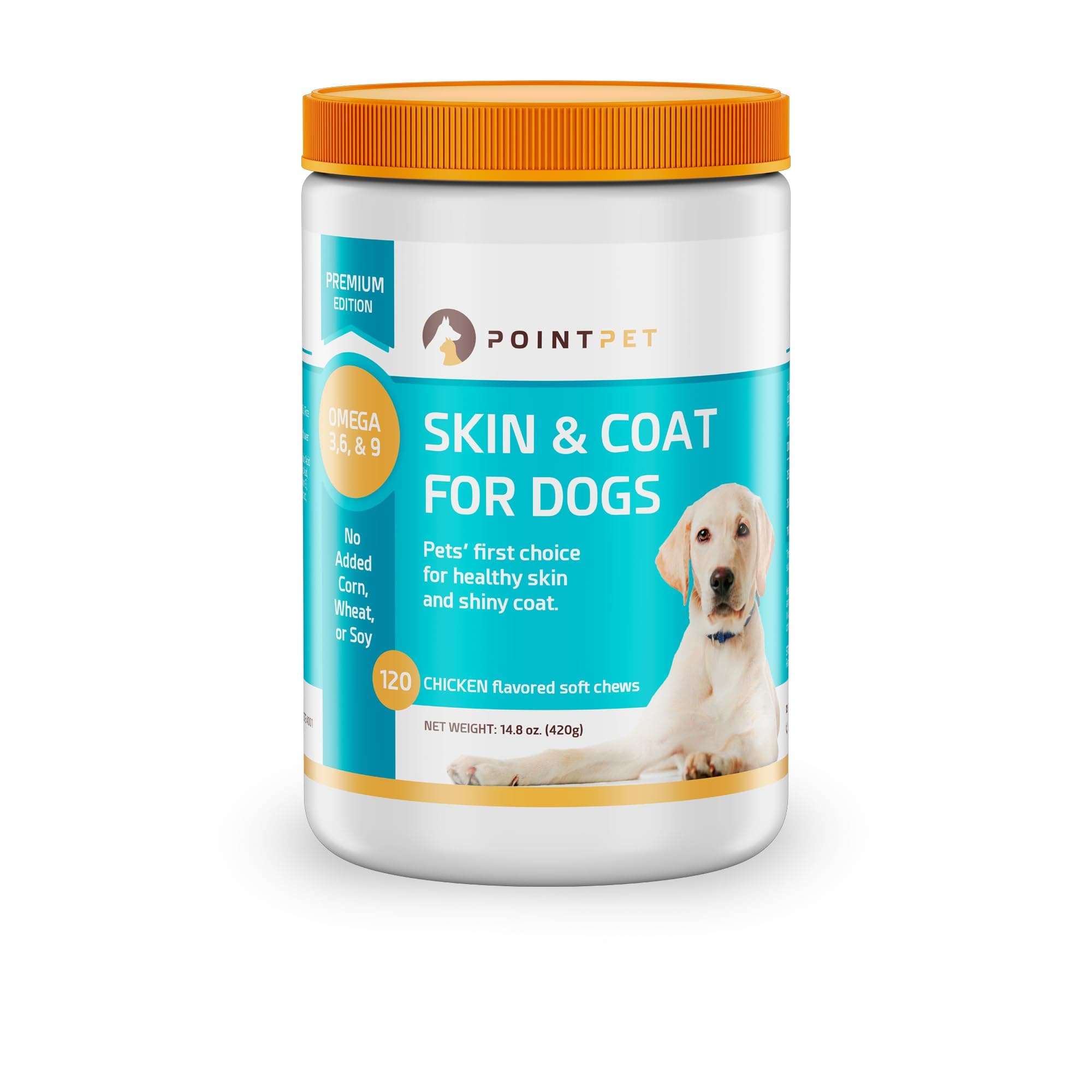 PointPet Omega-3, 6 & 9, 120 Count - Skin & Coat Support Soft Bites - EPA, Fish Oil Supplement for Dogs - Maintains Skin Health and Coat - Chicken Flavor