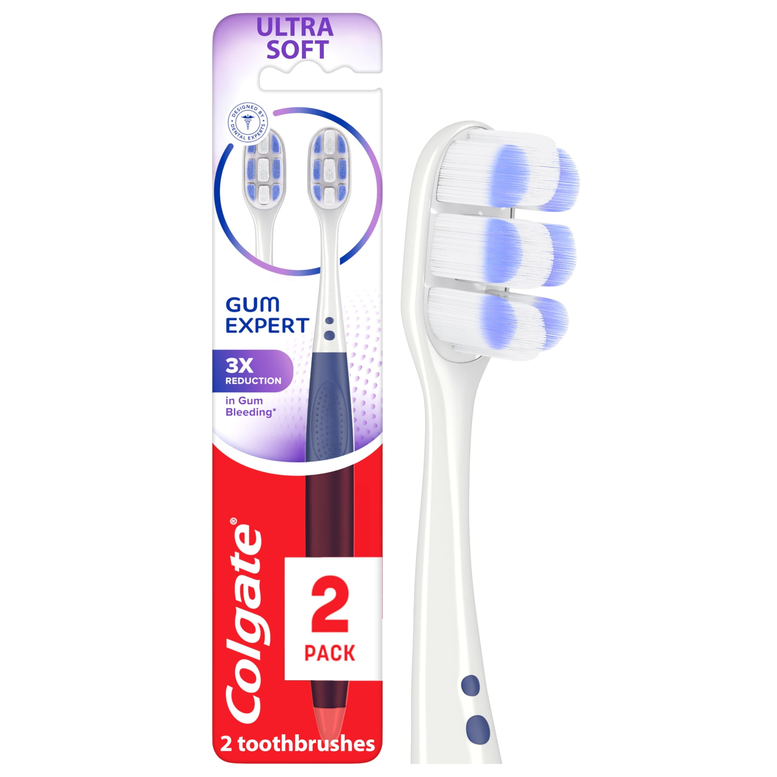 Ultra Soft Gum Toothbrush Pack, 2 Count, Purple, Gum Health, Tapered Bristles, Manual, Adult