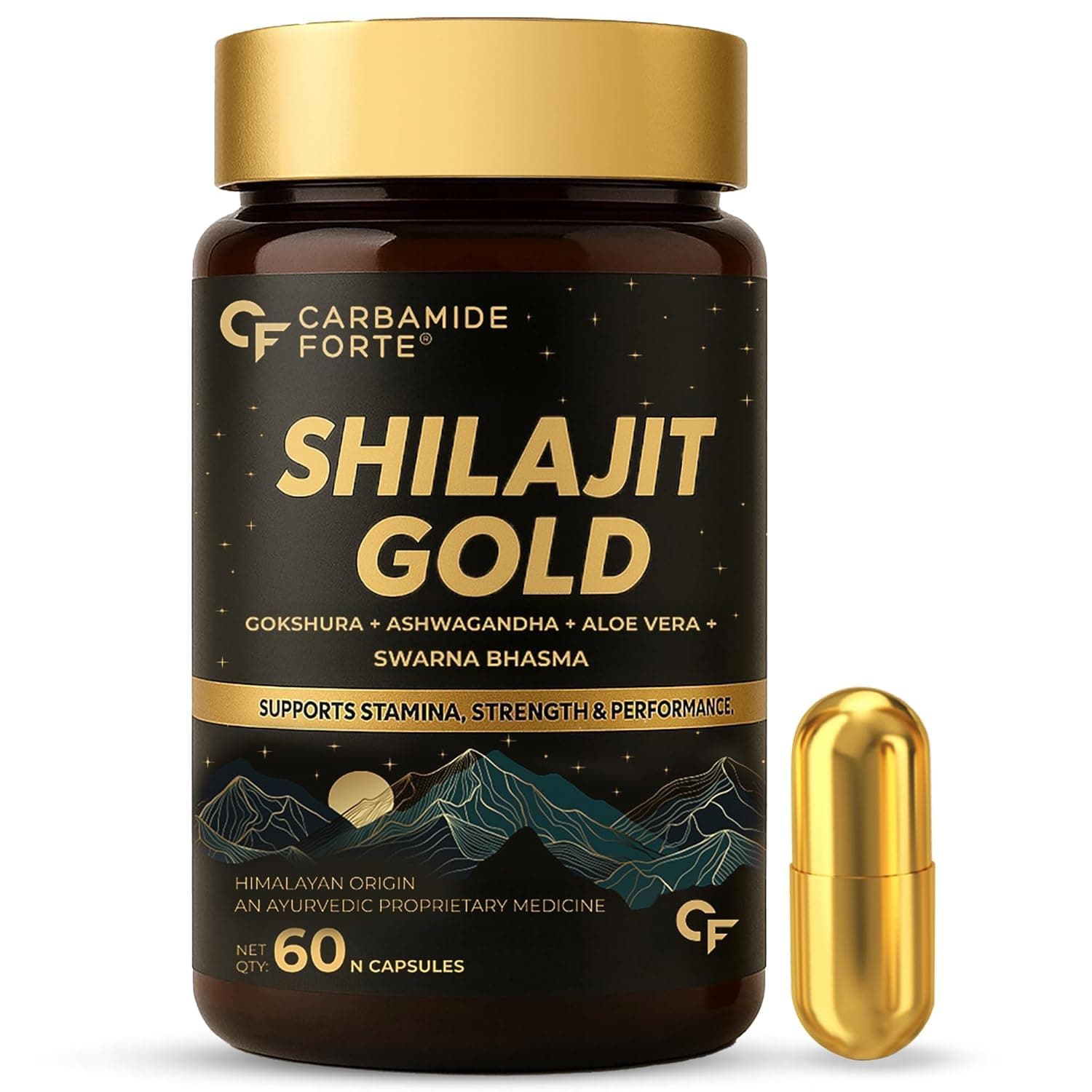 Carbamide Forte Shilajit Gold Capsules For Men With Pure Shilajit Swarna Bhasma,Gokshura,Ashwagandha | Himalayan Shilajiit For Men | Shilajeet Gold Original | Shilajeet Capsule | 60 Veg Capsules
