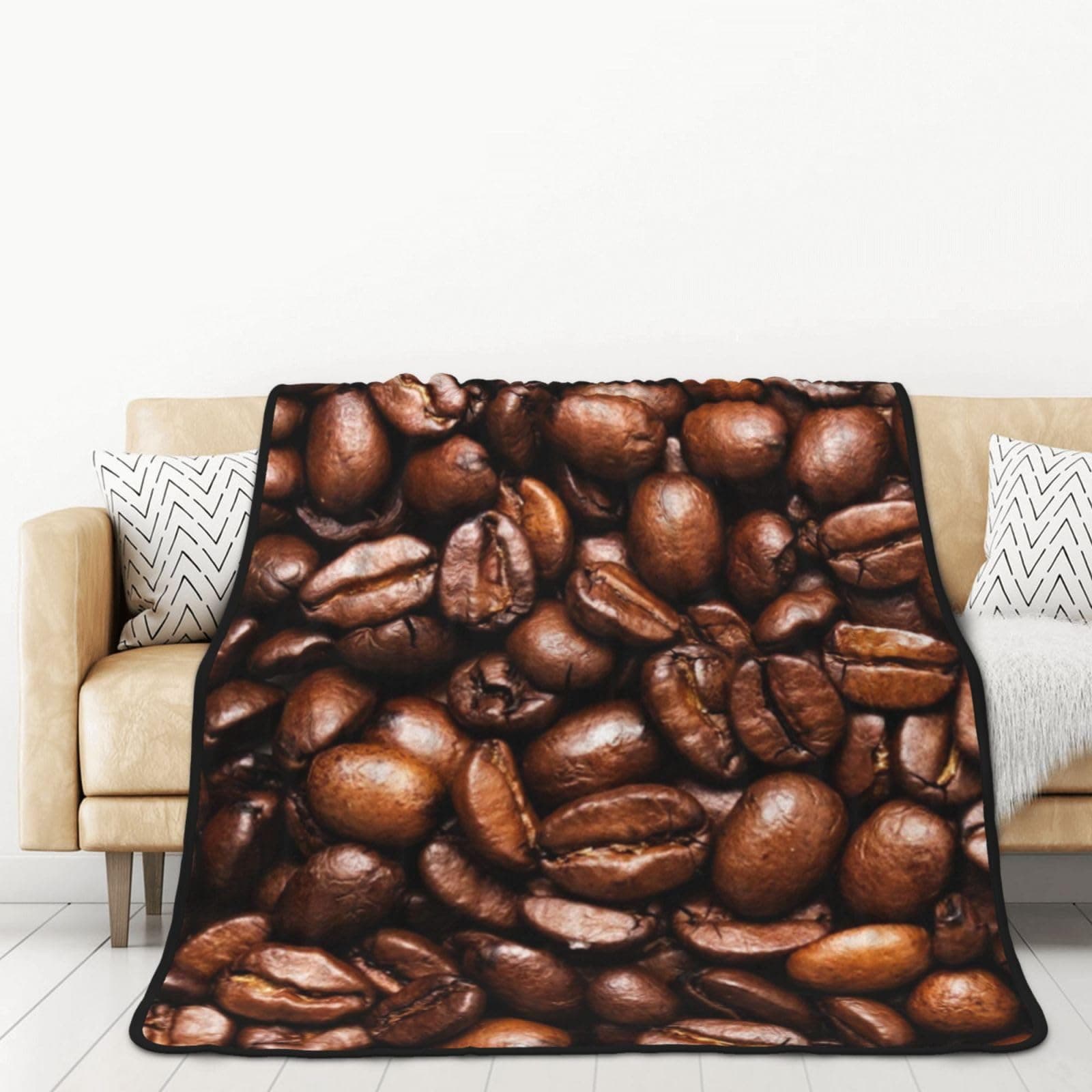Funny Roasted Coffee Beans Printed Flannel Blanket Throw 152x203 Cm - Anti-Pilling Super Soft Warm Travel Blanket Gifts For Bed, Couch, Sofa, Settees And Chairs