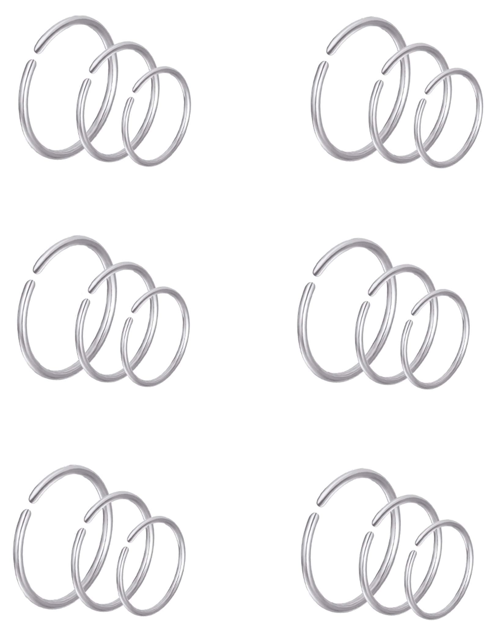 24Pcs 18G 20G 22G Stainless Steel Nose Ring Hoop Cartilage Earrings Septum Ear Traguse Lip Ring Body Piercing Jewelry 6-12mm Slive Stone
