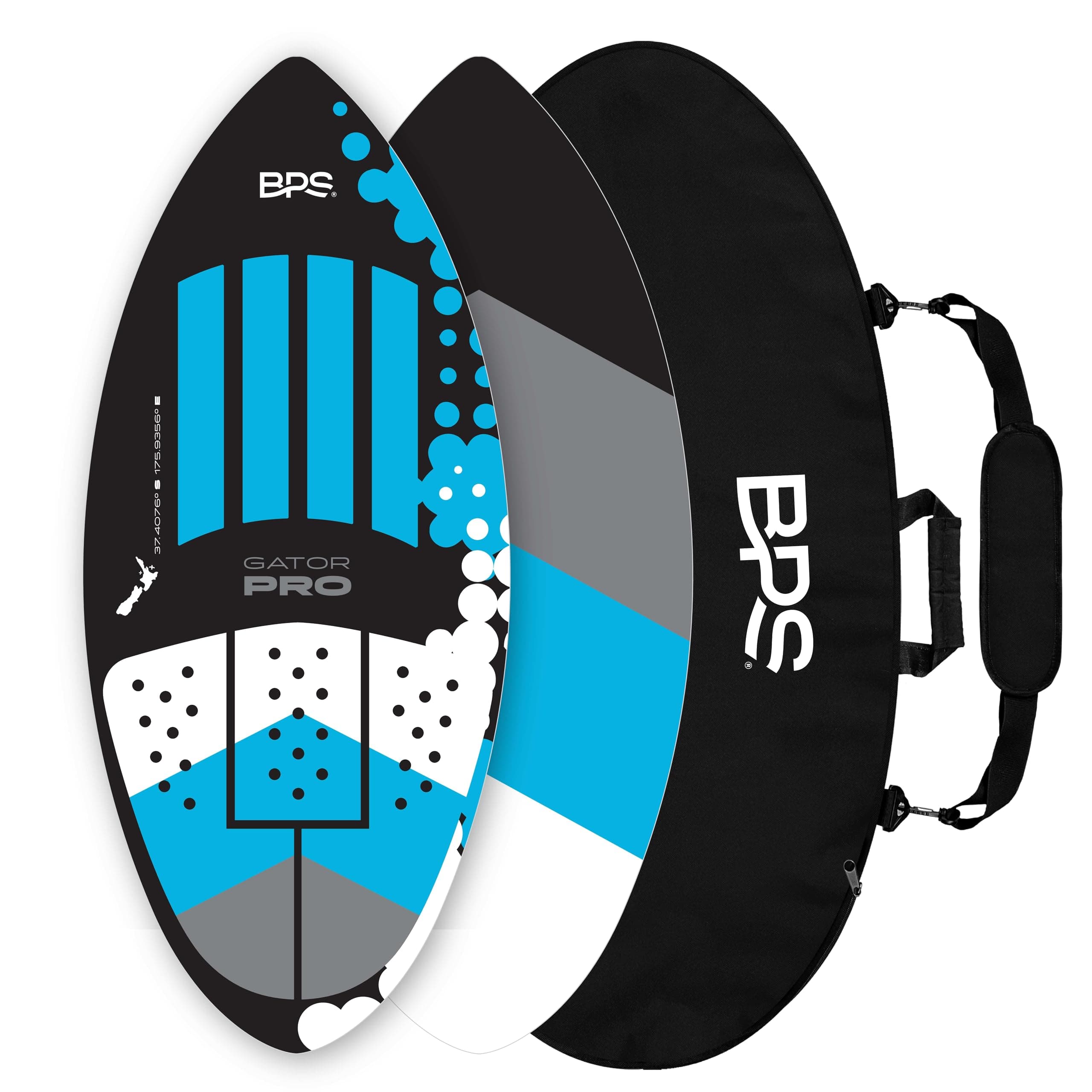BPS New Zealand ‘Gator PRO’ High Performance Fiberglass Skimboard with Padded Carry Bag Made from Recycled Plastics Performance Skimboard with Custom Traction Pads for Kids Adults Choose from 3 Sizes