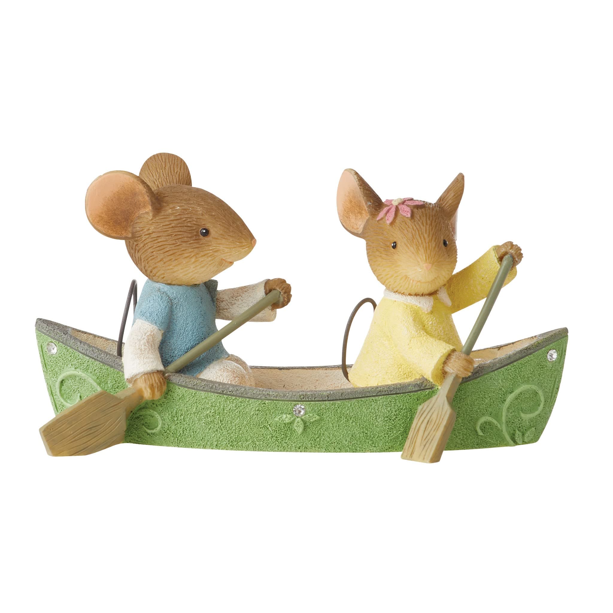 Tails with Heart Happy Camper Canoeing Mouse Couple Miniature Figurine, 1.73 Inch, Multicolor
