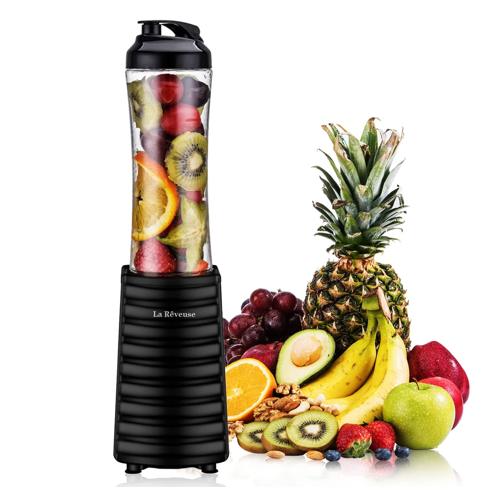 La Reveuse Smoothies Blender 300 Watt with 18 oz BPA-free Portable Travel Sports Bottle (Black)