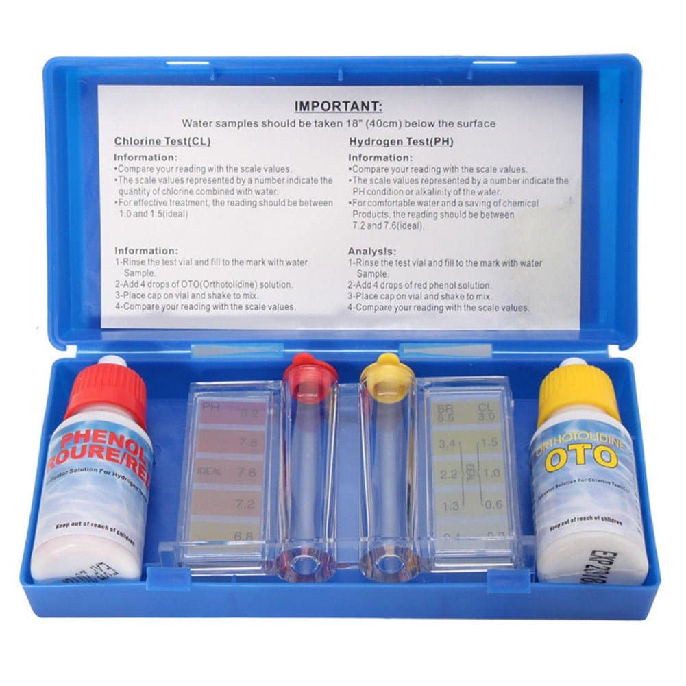 Domeilleur TEST KIT CHLORINE PH, Meter Chlorine pH Pool Water, Drops - Set PH Chlorine Water Quality Test Kit - Kit Swimming Pool Spa Test Indicator w/Color Chart