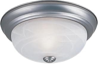 Reedley 2-Lights Flush Mount Ceiling Light, 11 Inch Lighting Fixture for Kitchen, Bedroom, Bathroom, and Hallway, White Alabaster Glass, Pewter, 1257S-PW-AL
