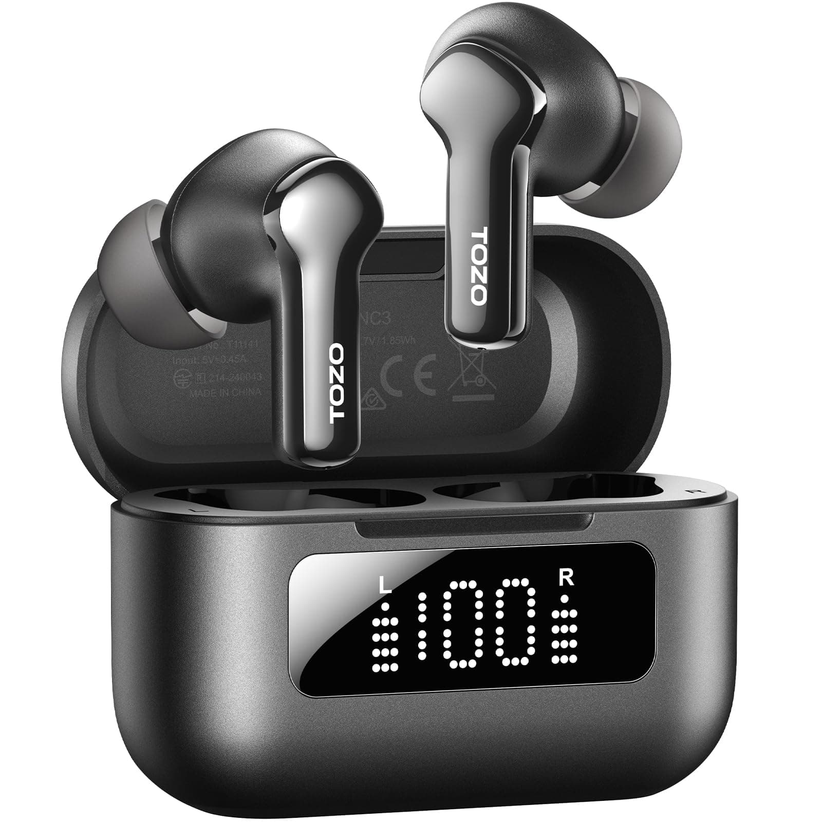TOZO Hybrid Active Noise Cancelling Wireless Earbuds with 6 Mics AI Clear Call Ear Buds 68H Playtime with LED Display 32 Preset EQs via APP Bluetooth 5.3 IPX8 Waterproof in Ear Headphones