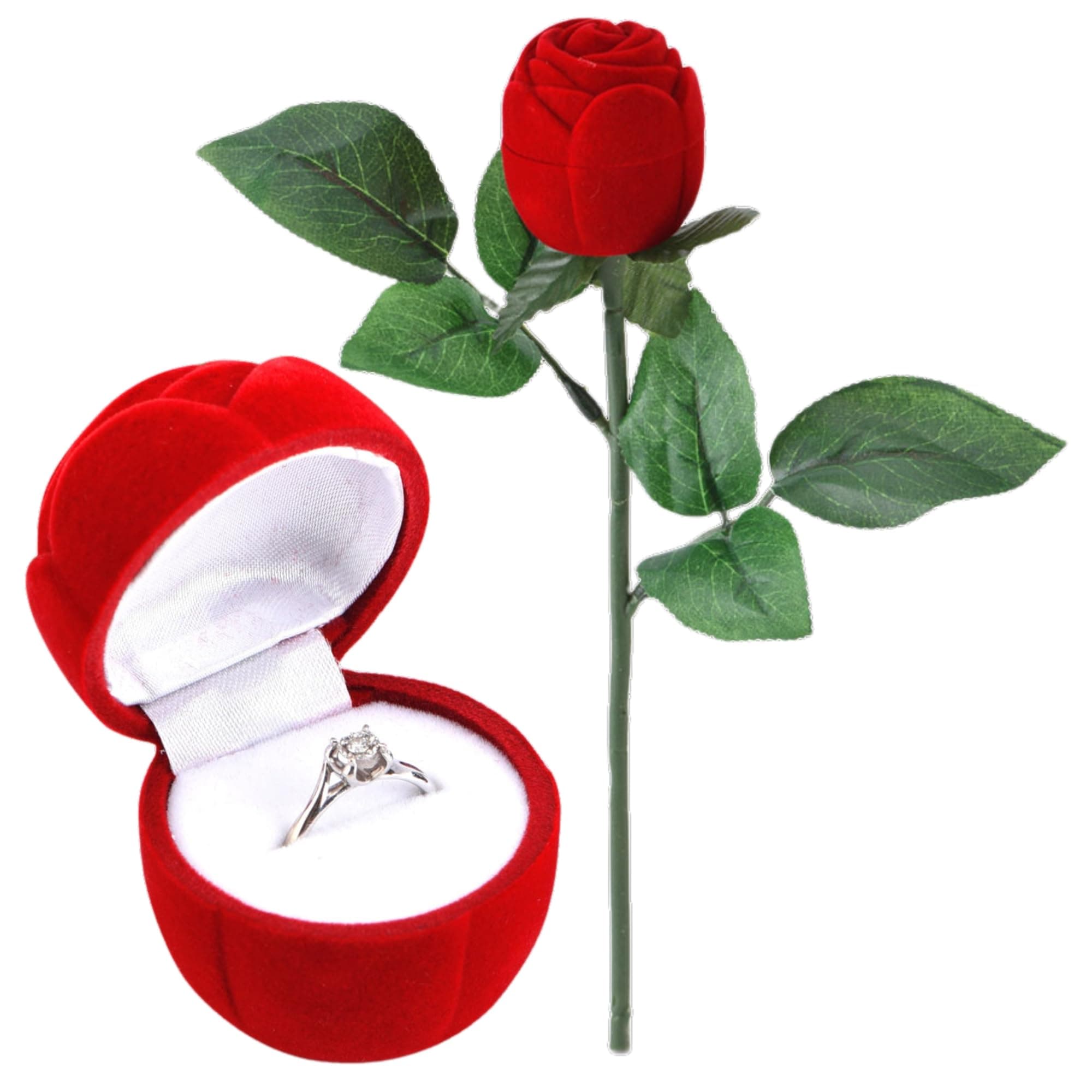Jewellery Red Velvet Rose Ring Vanity Box (Without Ring) For Valentine's Day Gift Propose, Rose Day, Marriage Ceremony, Engagement | (Red) - Single Stem