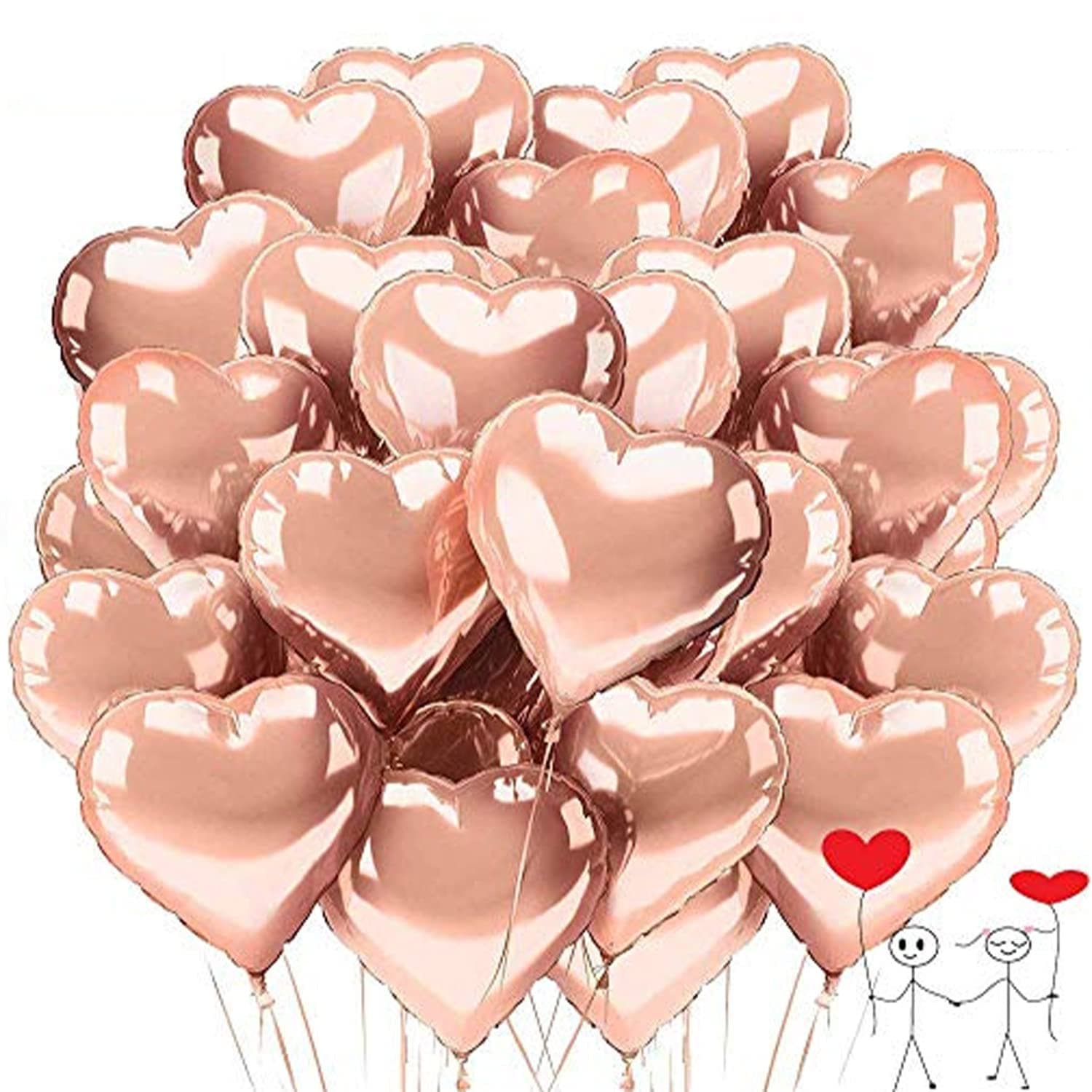 XUNKE Rose Gold Heart Balloon, Foil Heart Balloons Rose Foil Balloons for Birthday, Wedding, Valentines Day, Baby Shower, Christmas Party Decoration (25-pack)