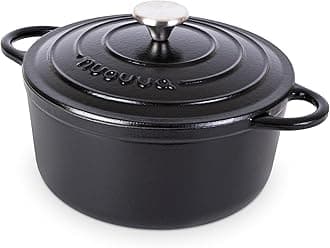 nuovva Cast Iron Pot with Lid – Non-Stick Ovenproof Enamelled Casserole Pot – Sturdy Dutch Oven Cookware – 4.7L, 24cm – (Black)