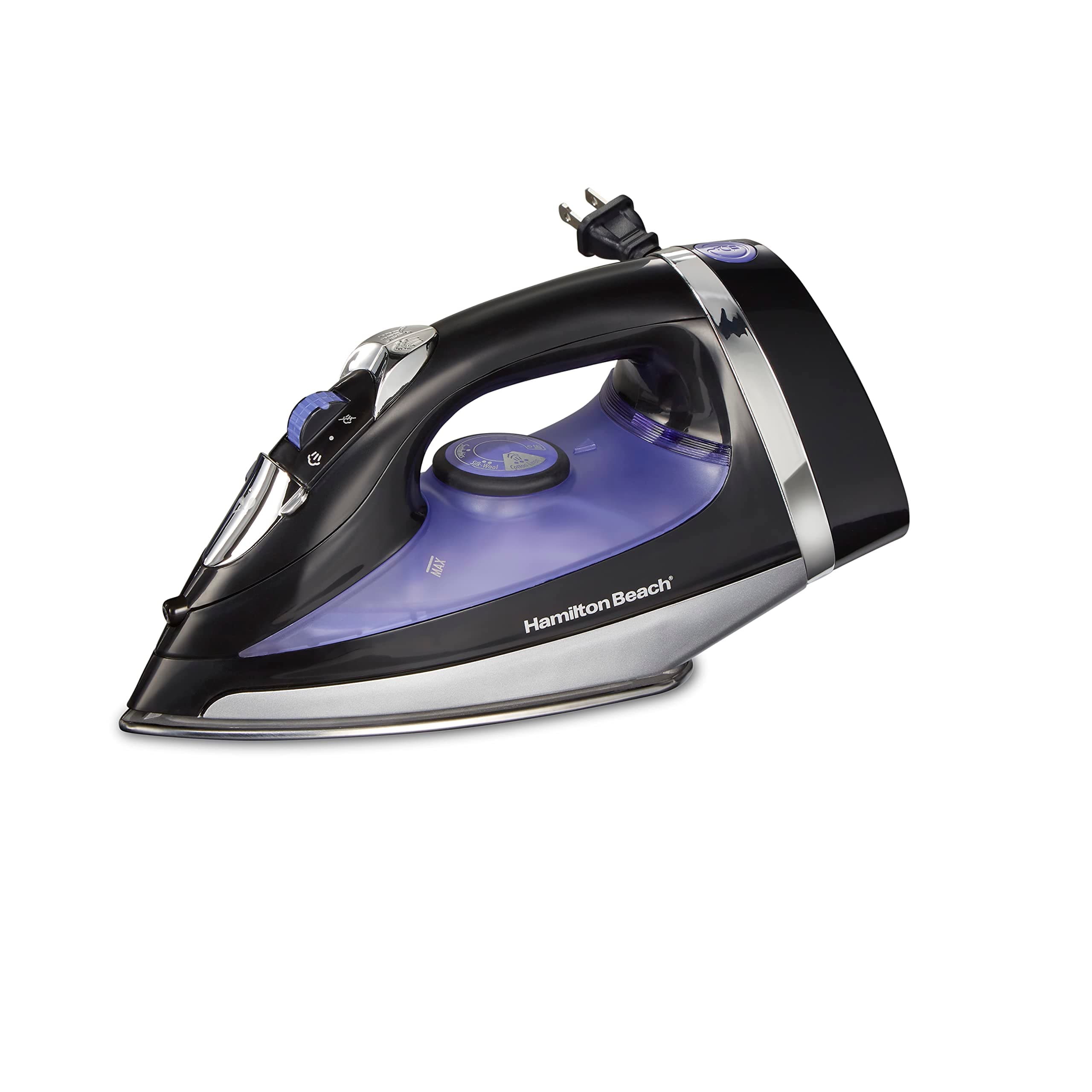 Steam Iron for Clothes & Garment Steamer with Smooth Press Stainless Steel Soleplate, 1200 Watts, 8’ Retractable Cord, Black (14214)