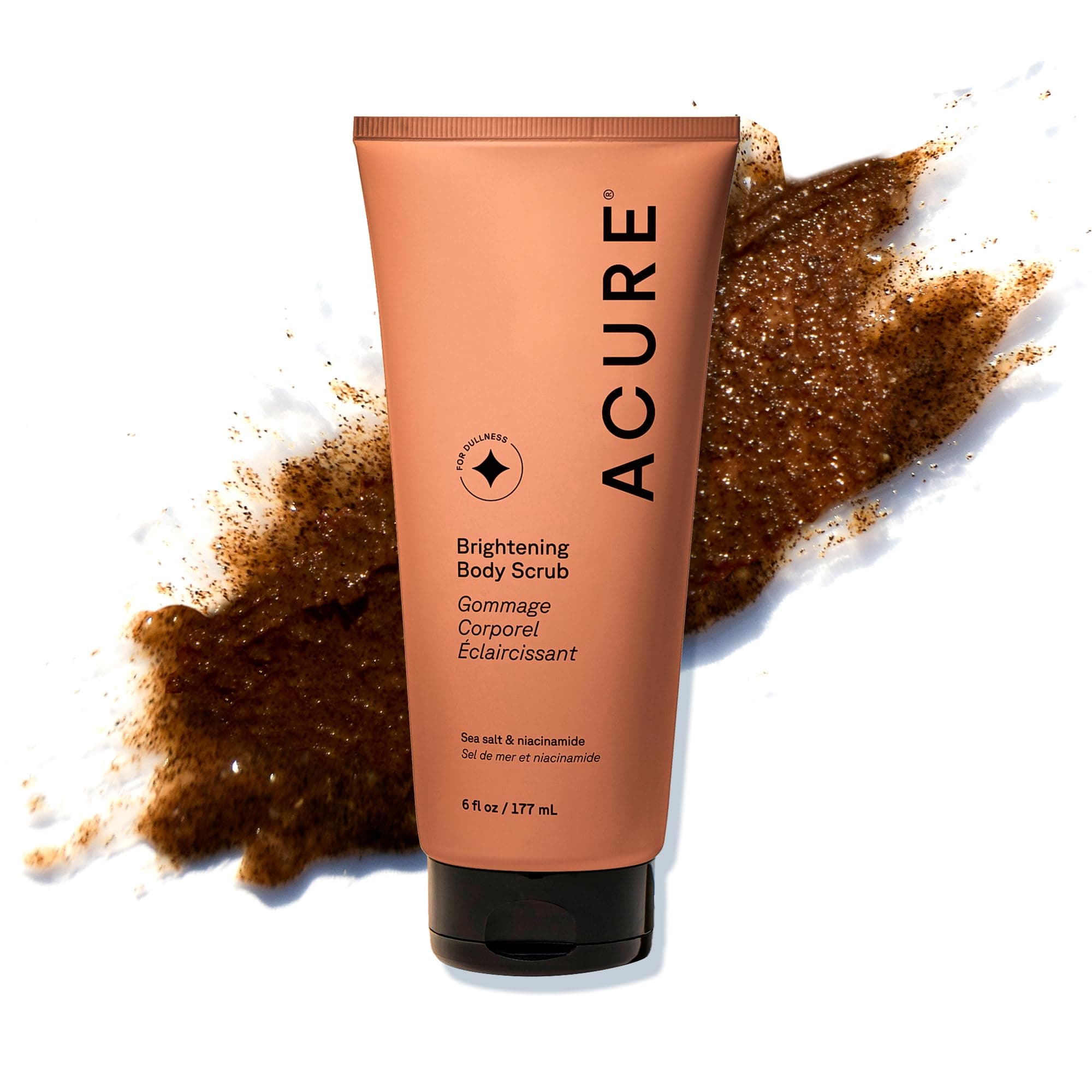 ACURE Brightening Body Scrub - Skin Renewal with Blend of Clay, Sea Salt & Niacinamide Extract - Rejuvenating Exfoliation for Soft, Refreshed Glowing Clear Skin - Suitable for All Skin Types - 6 Fl Oz