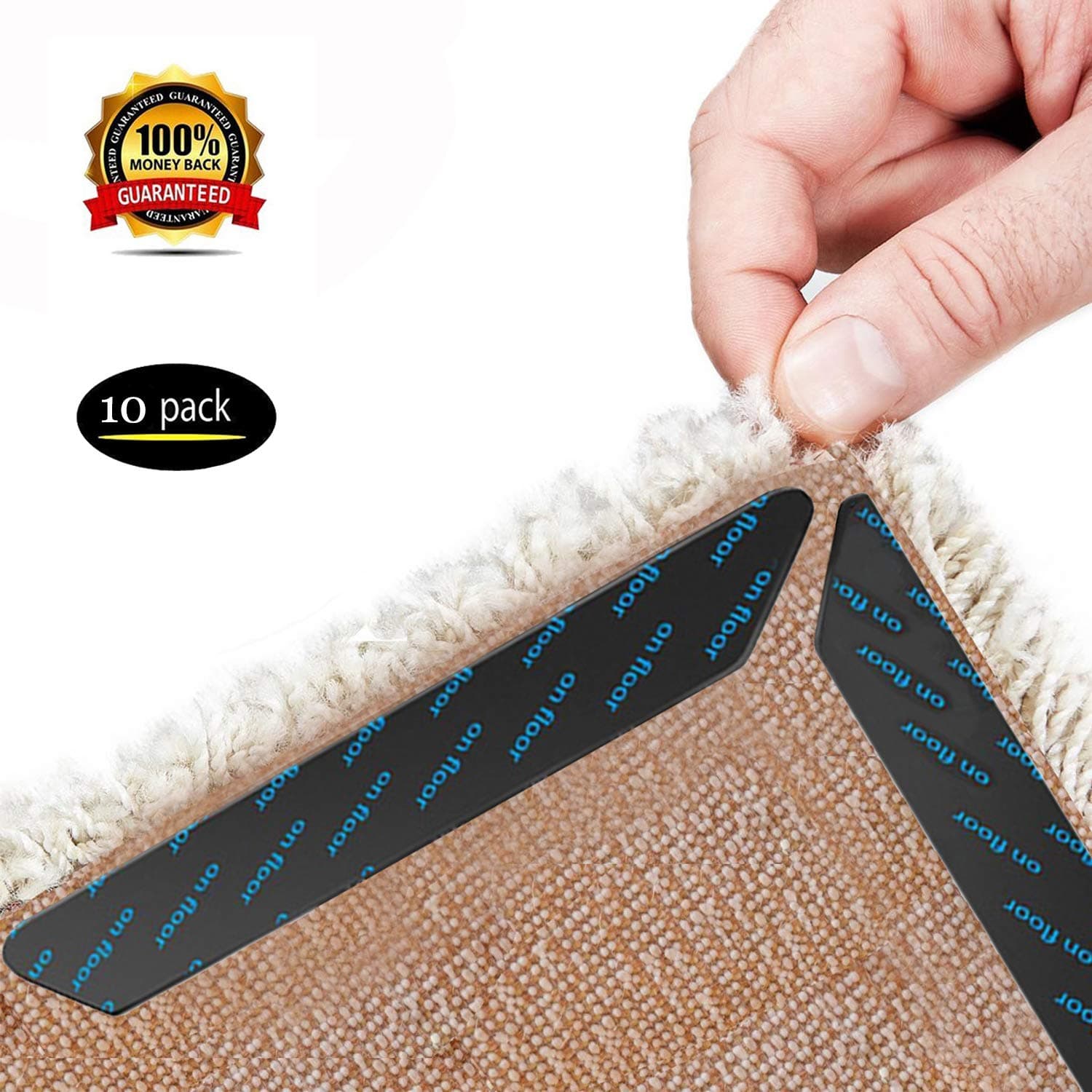 Homics Rug Grippers 8pcs Anti Curling Carpet Gripper, Ideal Rug Stoppers to Keep Your Rug in Place and Make Corners & Edges Flat, Renewable Large Size Grippers for Any Rugs (Black)